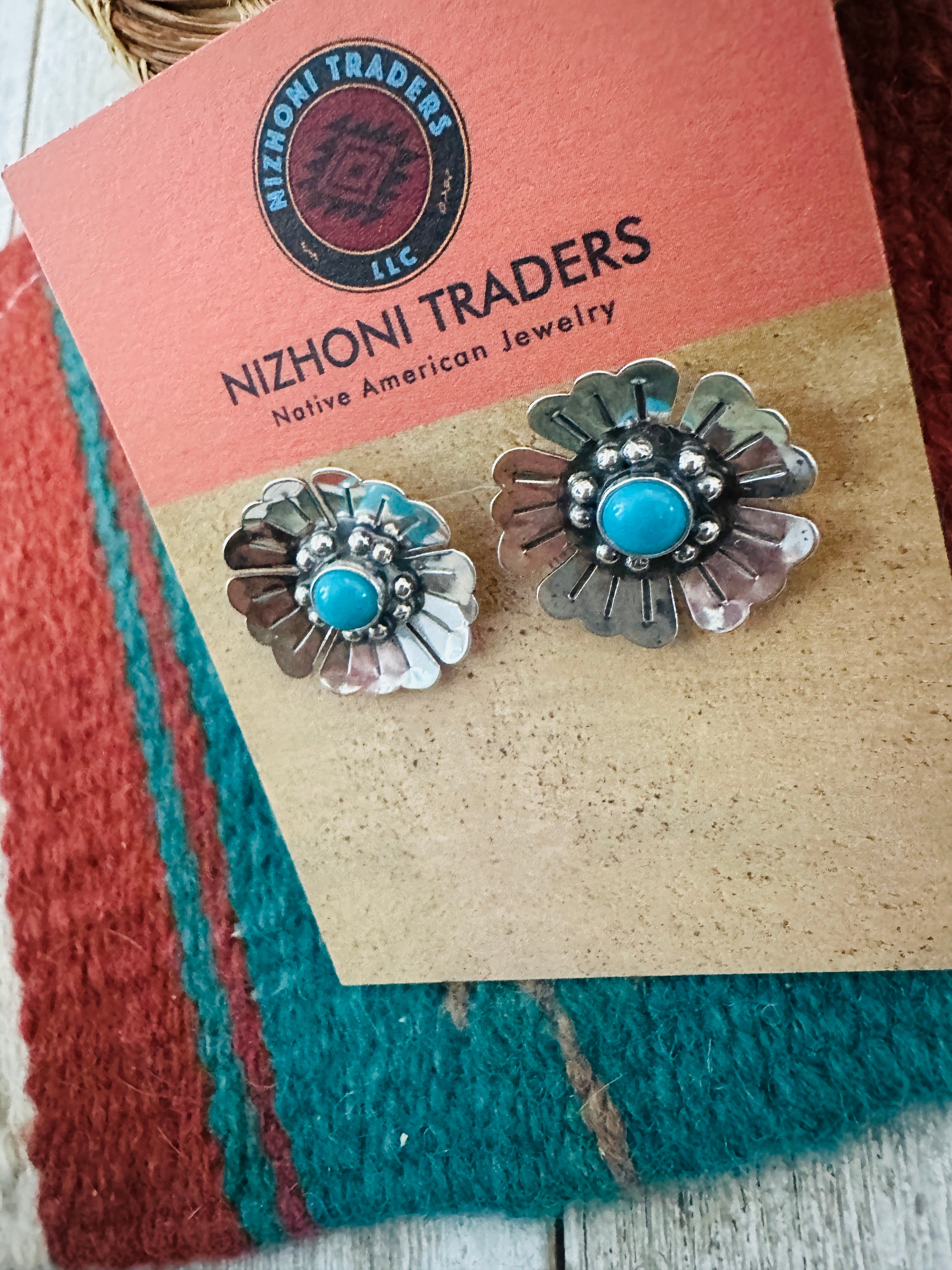 Sterling Silver & Turquoise Flower Stud Earrings