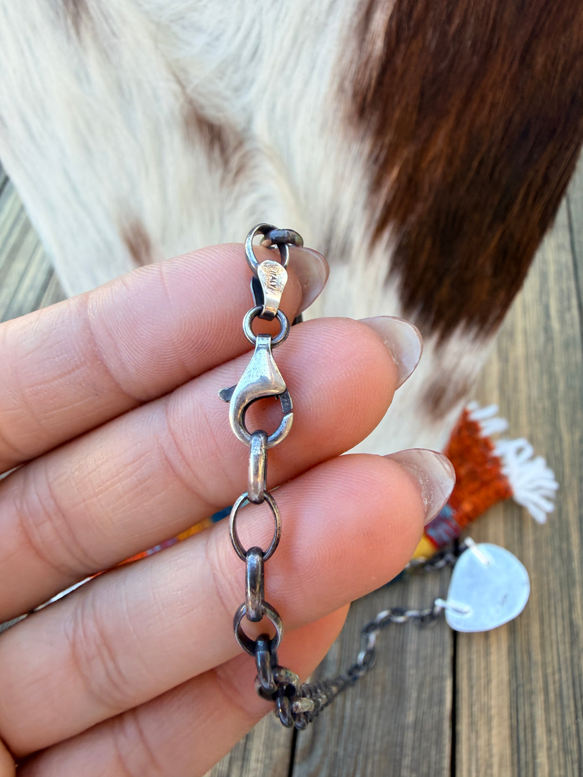Handmade Sterling Silver & Jasper Painted Cactus Necklace