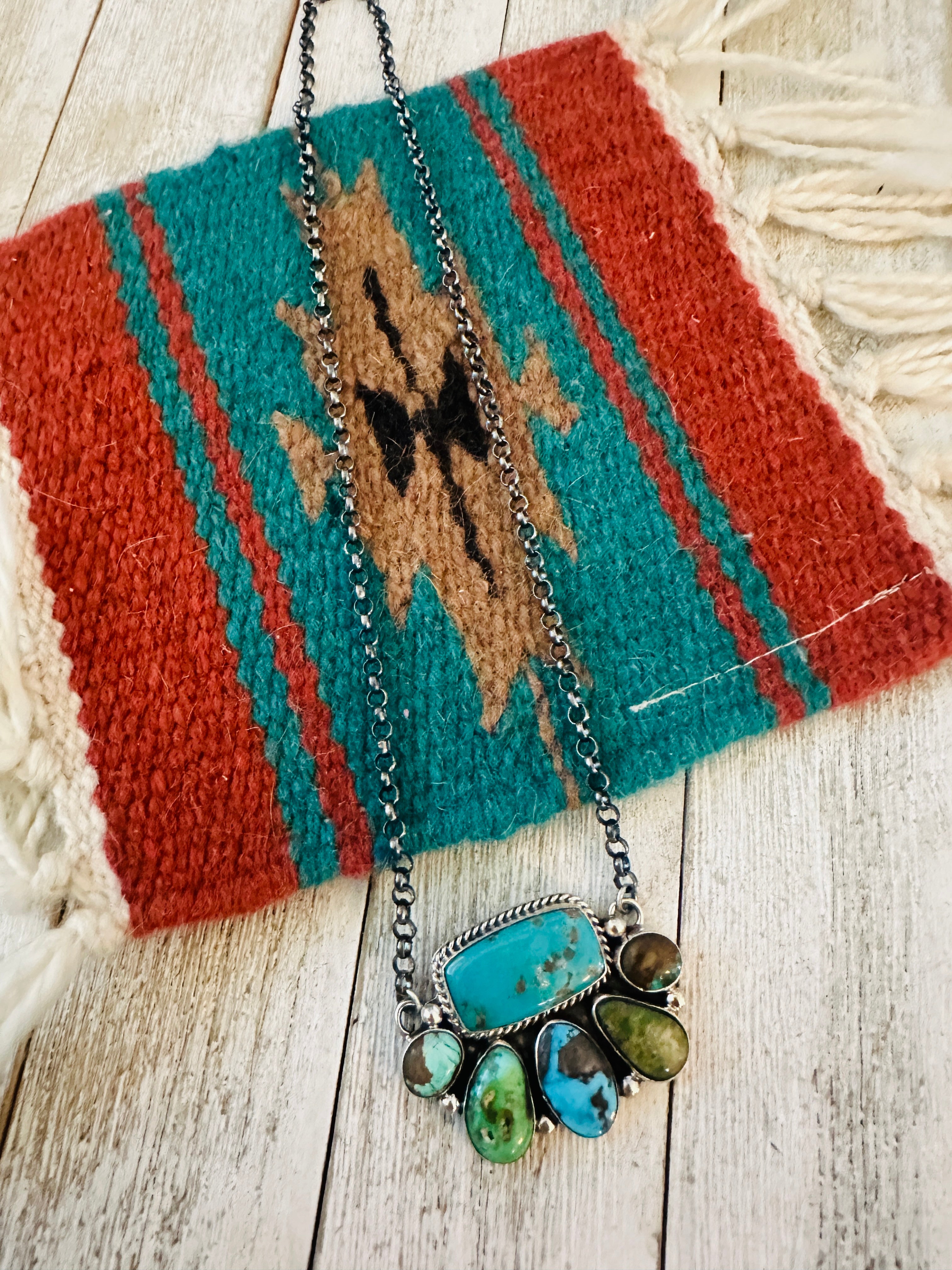 Handcrafted Sterling Silver & Turquoise Cluster Necklace by Emerson Thompson