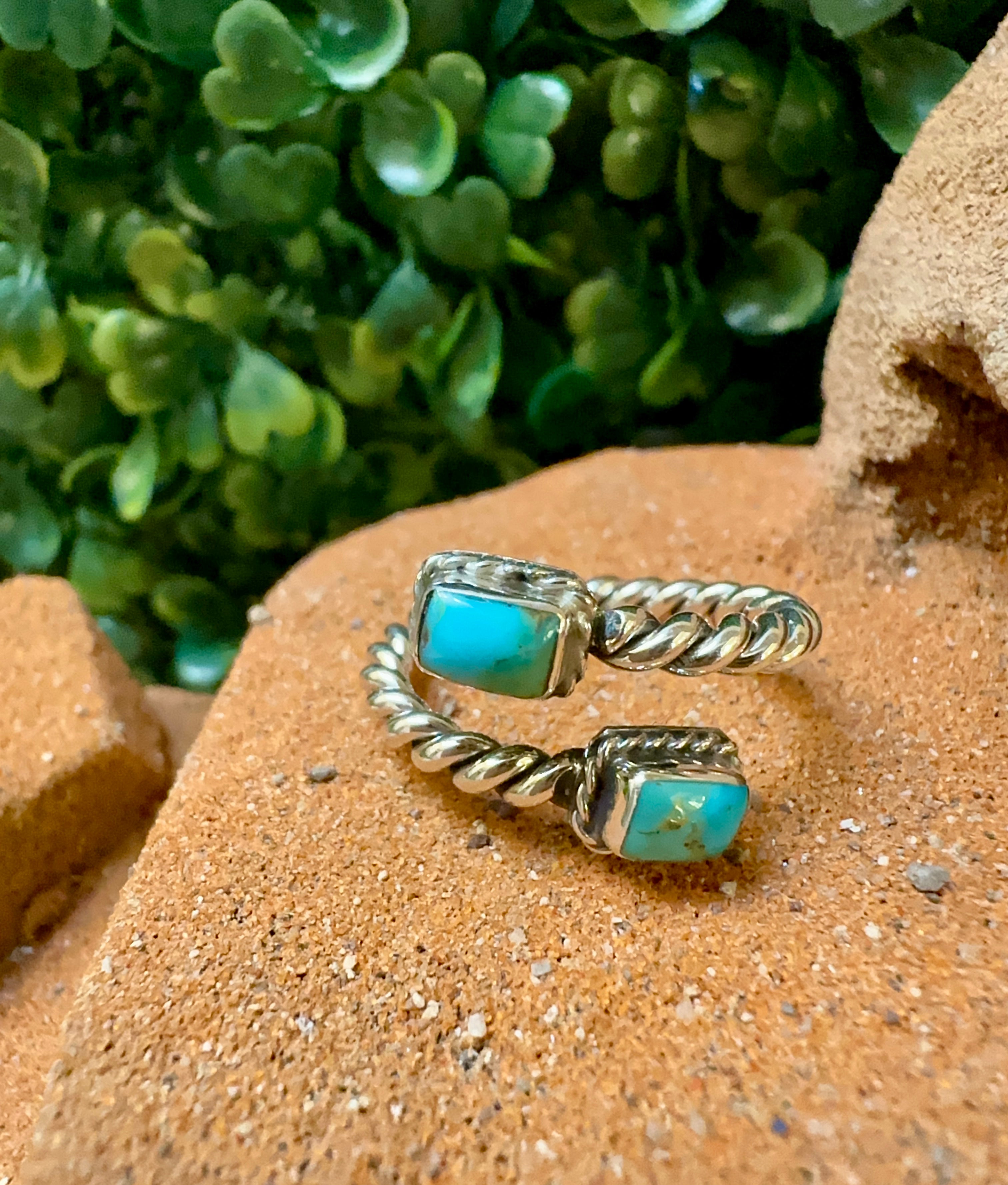 Turquoise 2 Stone Sterling Silver Adjustable Ring