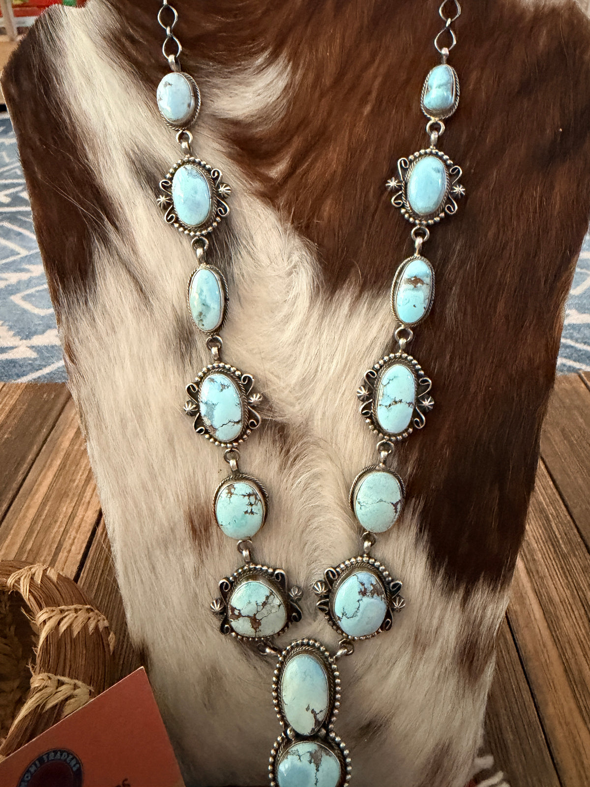 Handcrafted Golden Hills Turquoise & Sterling Silver Necklace and Earring Set by Blaine Yellowhorse
