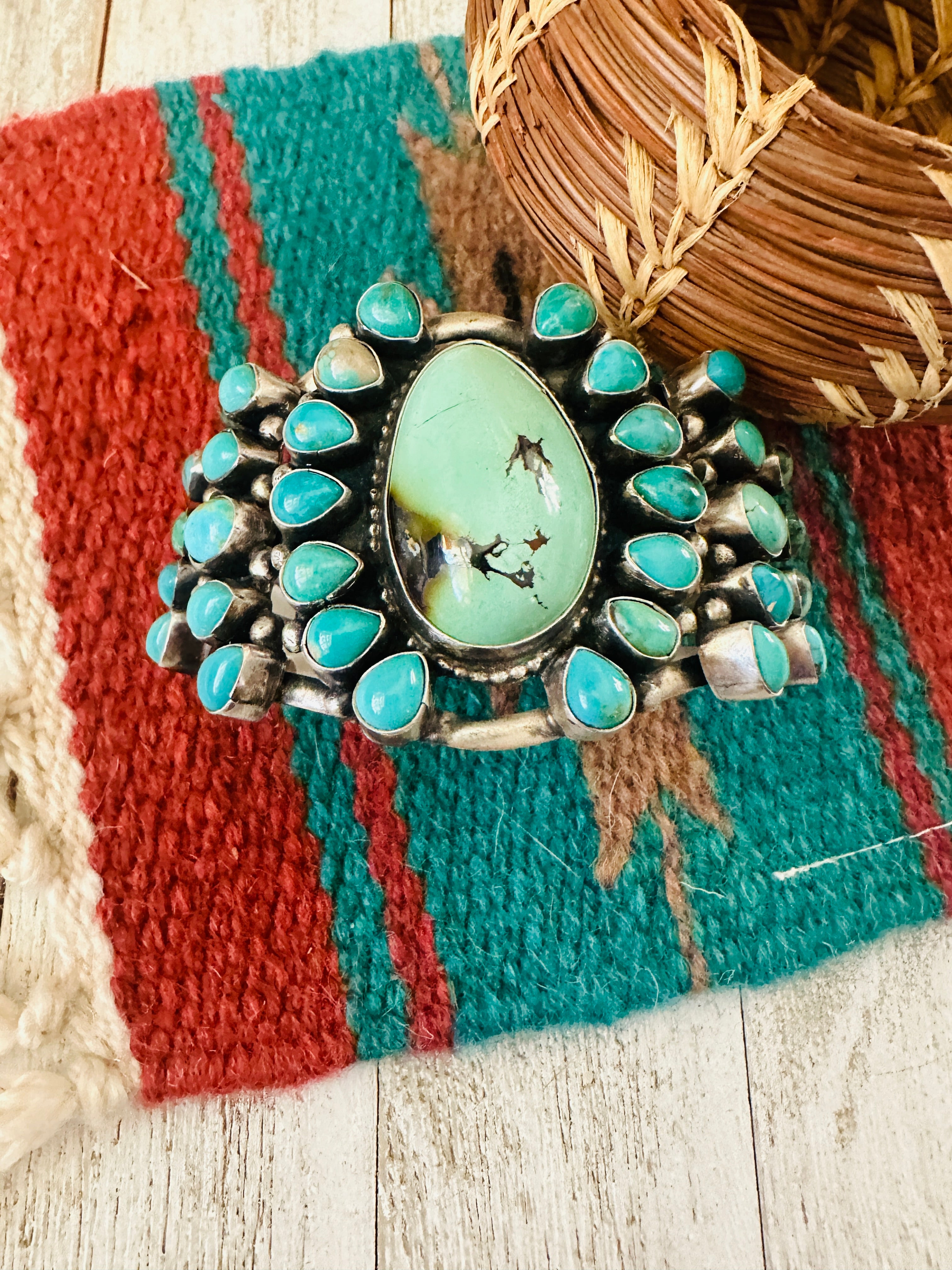 Sterling Silver & Carico Lake Turquoise Cuff Bracelet By B Johnson /