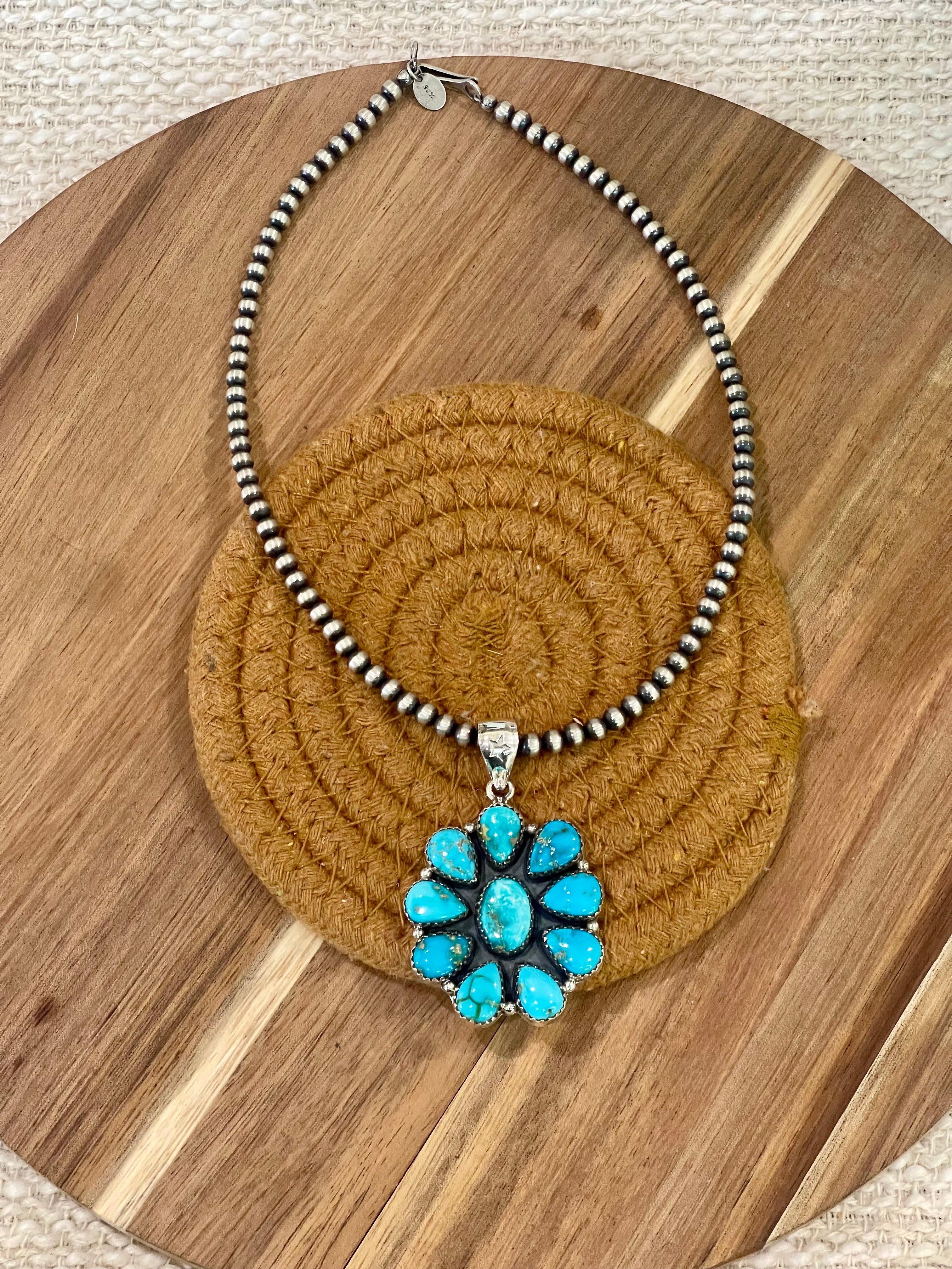 Handcrafted Sterling Silver & South Hill Sonoran Turquoise Cluster Pendant