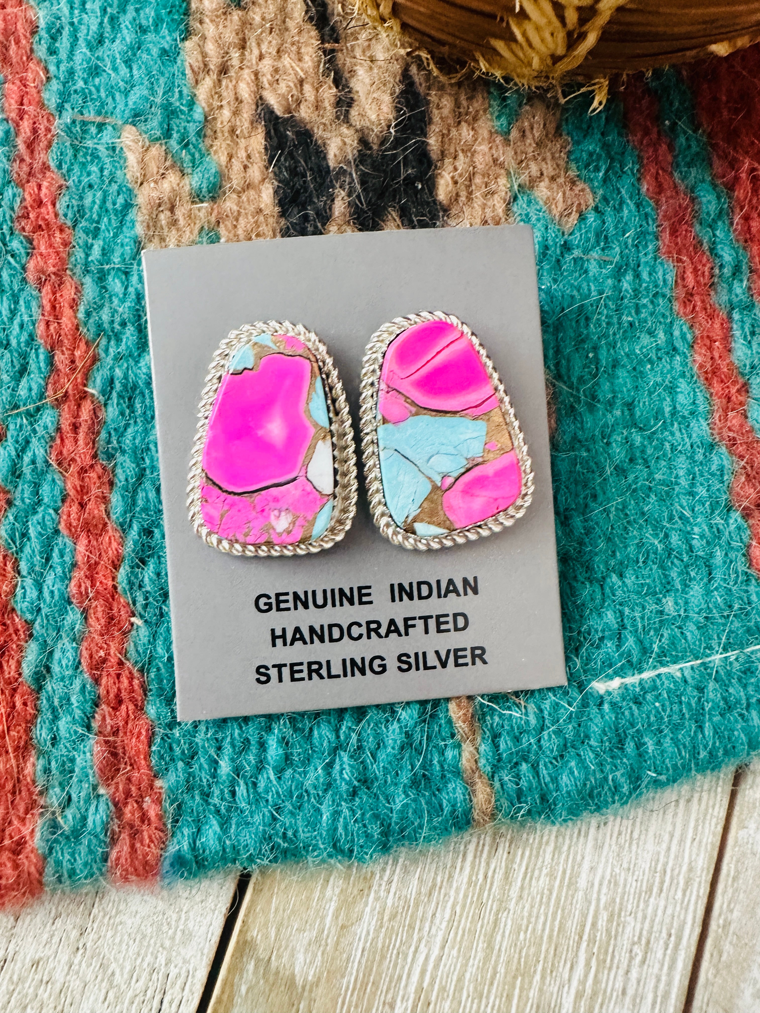 Handcrafted Cotton Candy and Sterling Silver Post Earrings