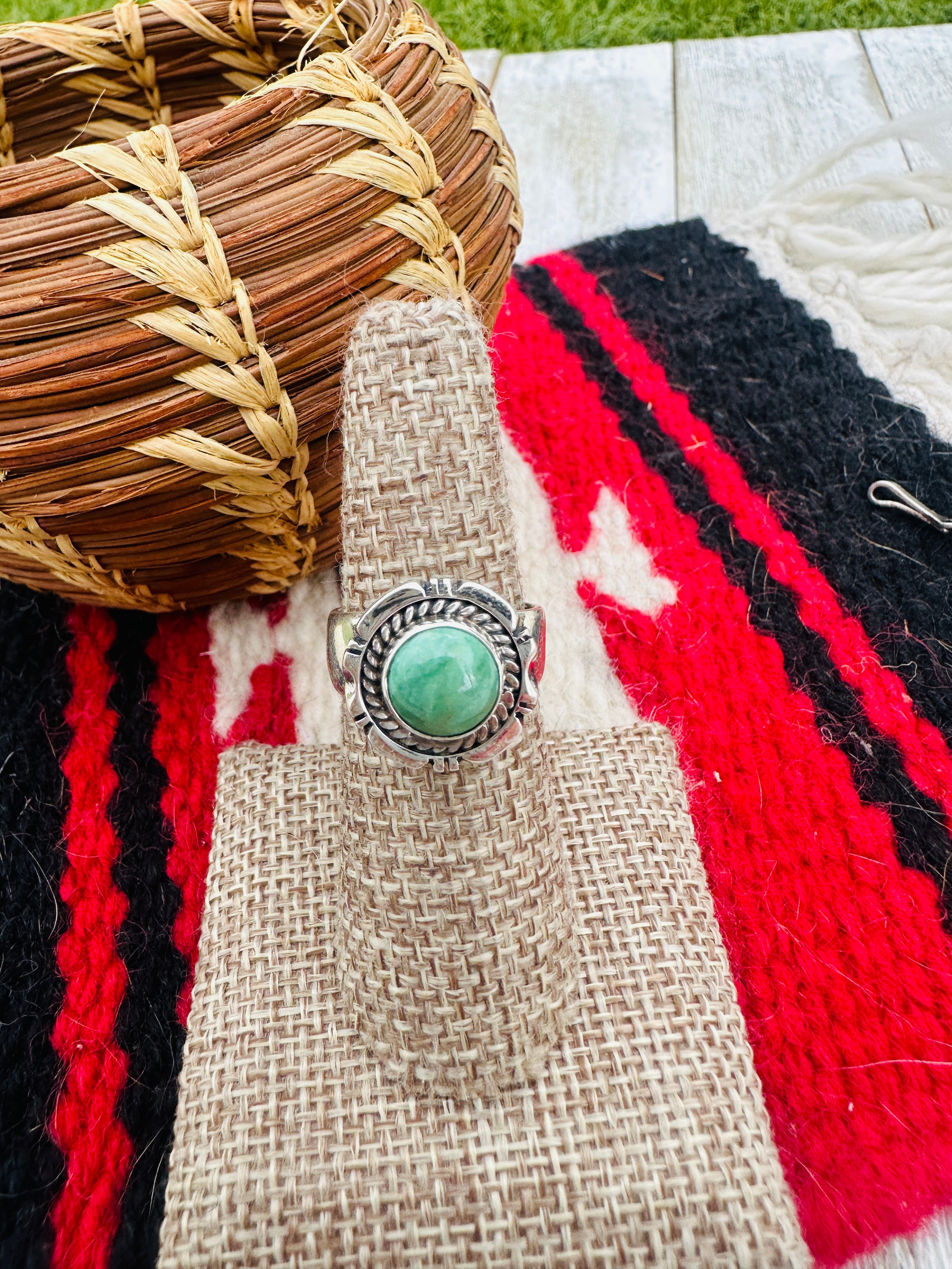 Handcrafted Turquoise & Sterling Silver Ring Size 6.75