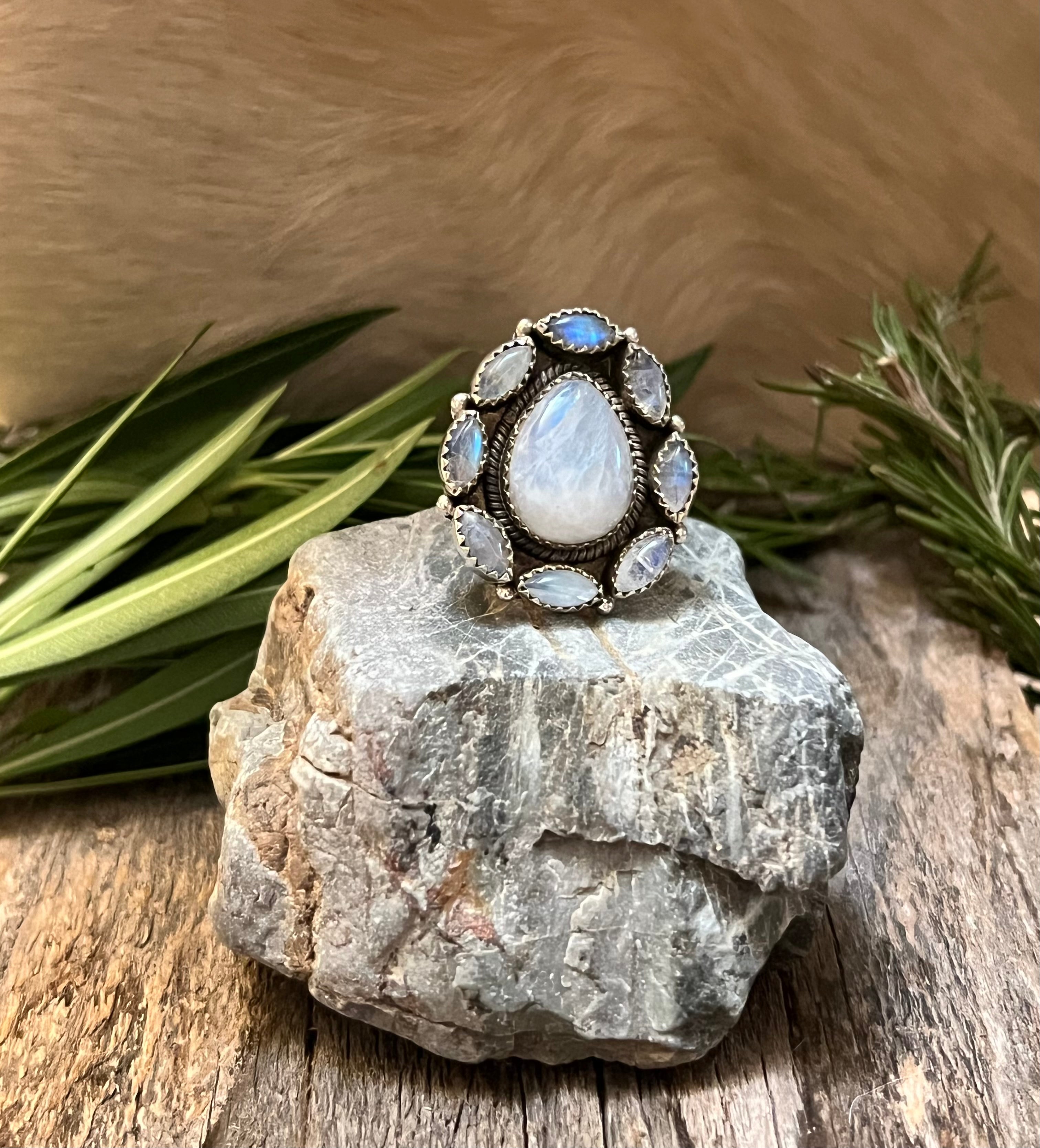 Handmade Moonstone Sterling Silver Tear Drop Adjustable Ring