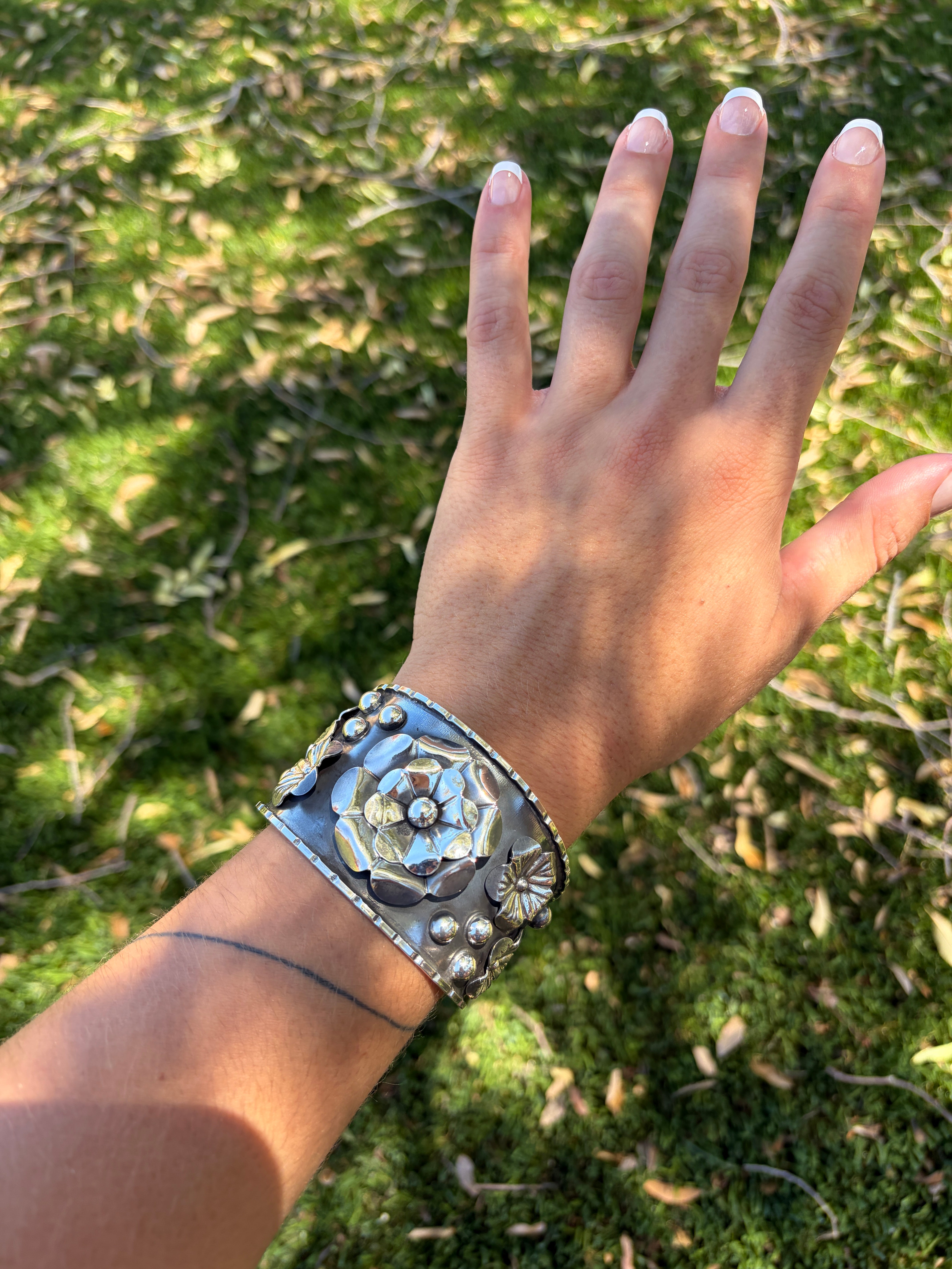 Handcrafted Sterling Silver Flower Cuff Bracelet