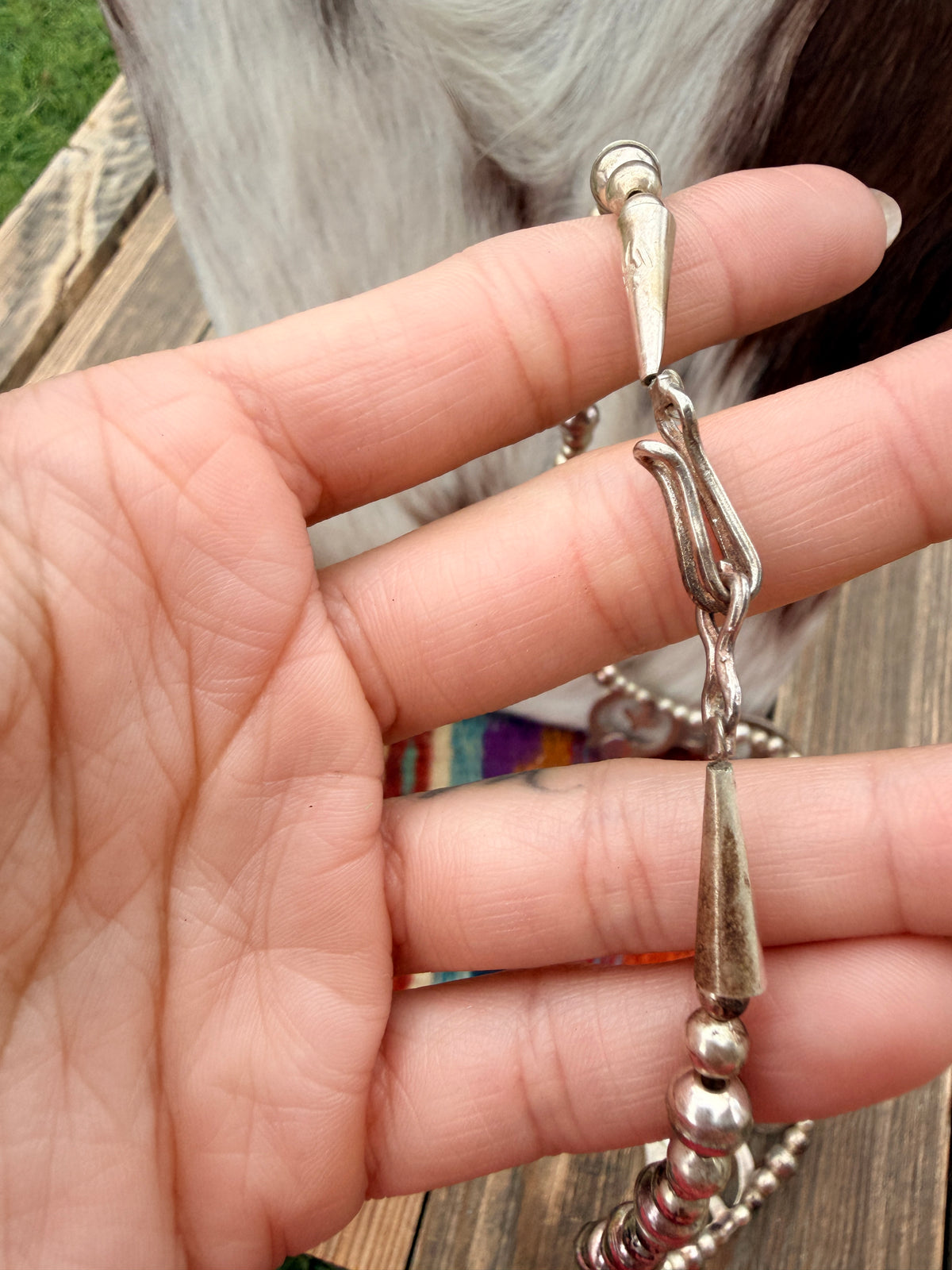 Old Pawn Handcrafted Mother of Pearl & Sterling Silver Beaded Naja Necklace