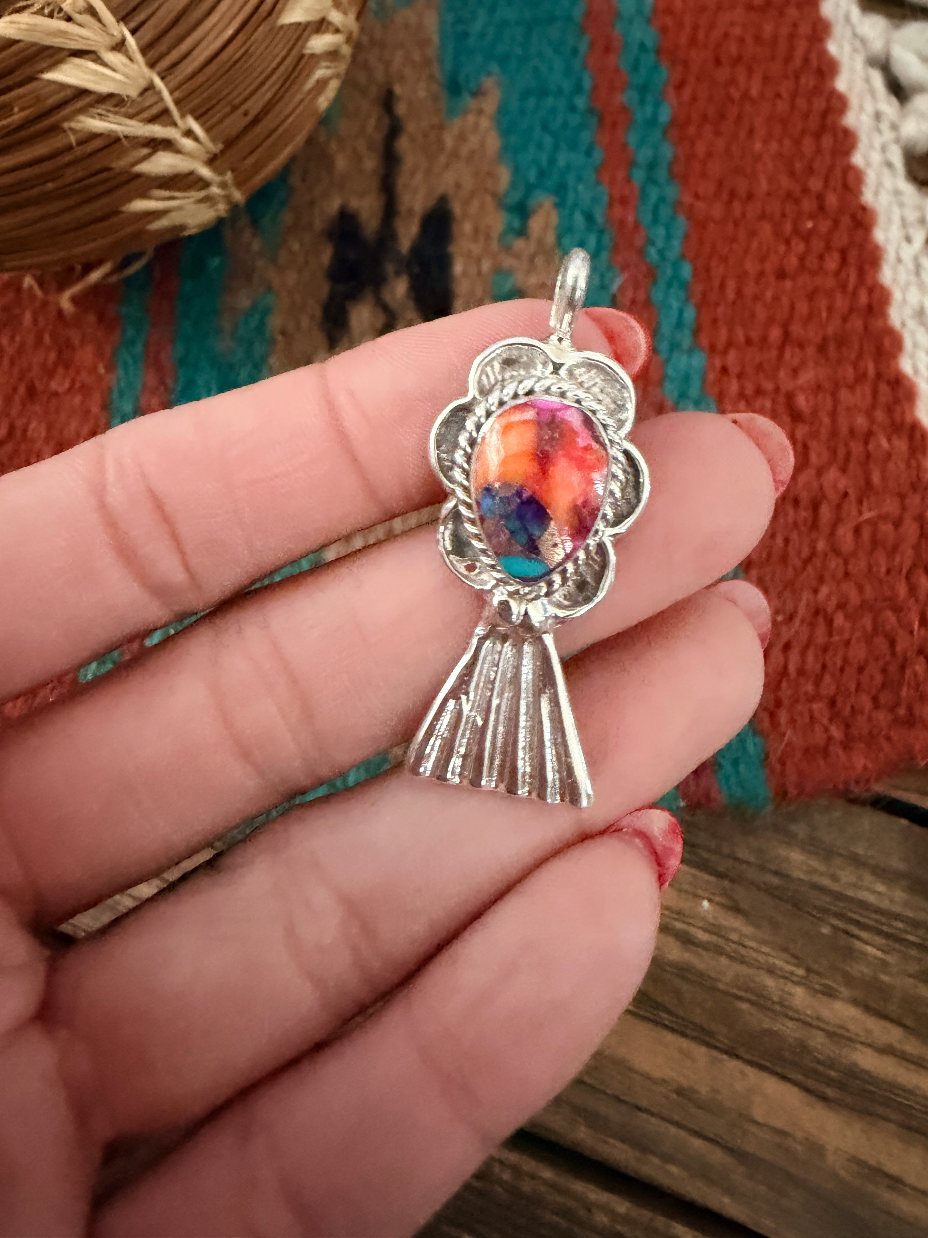Handcrafted Sterling Silver & Pink Dream Mojave Blossom Pendant by Joseph Martinez