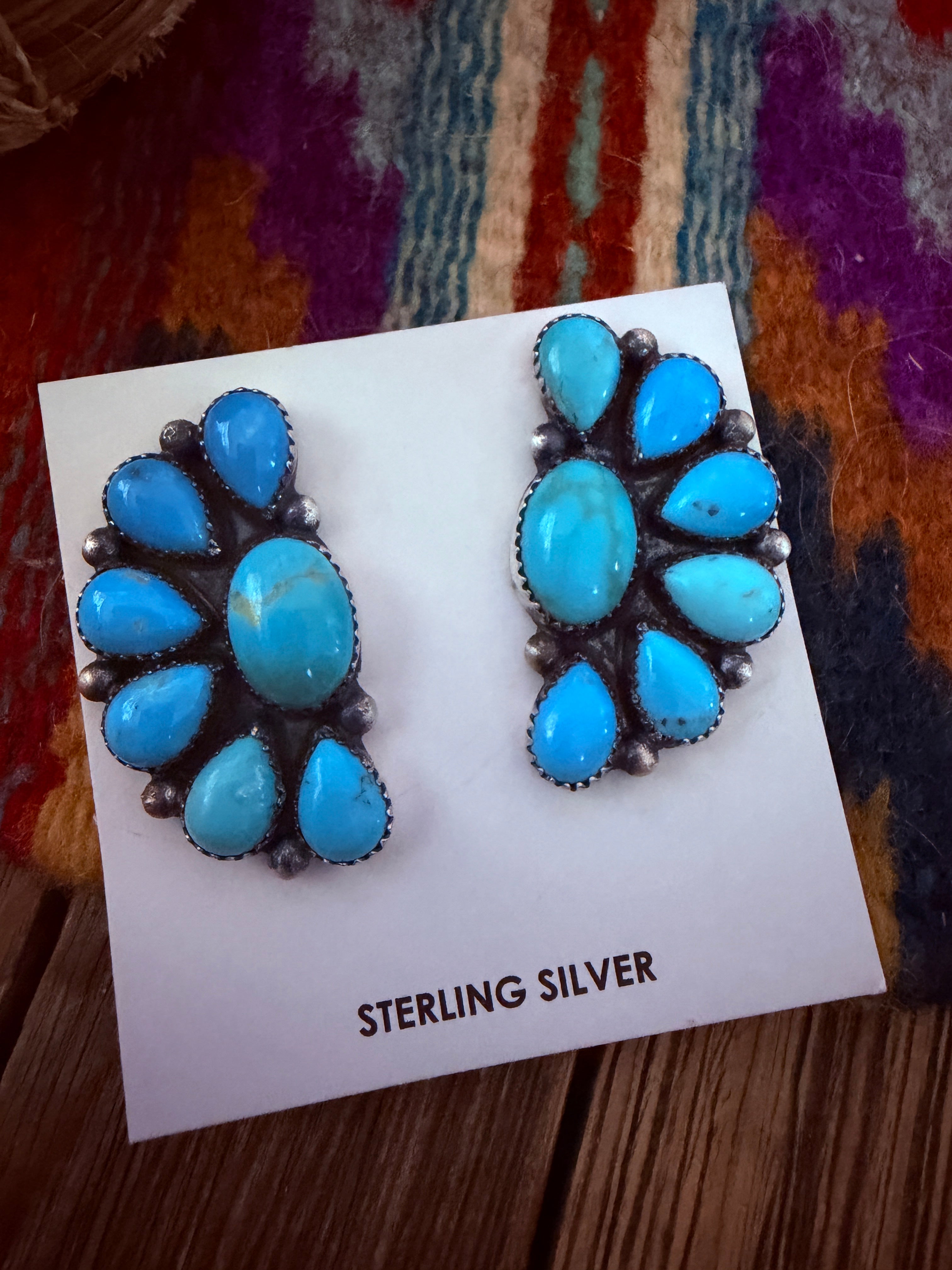 Handcrafted Turquoise & Sterling Silver Post Earrings by Hiram Largo