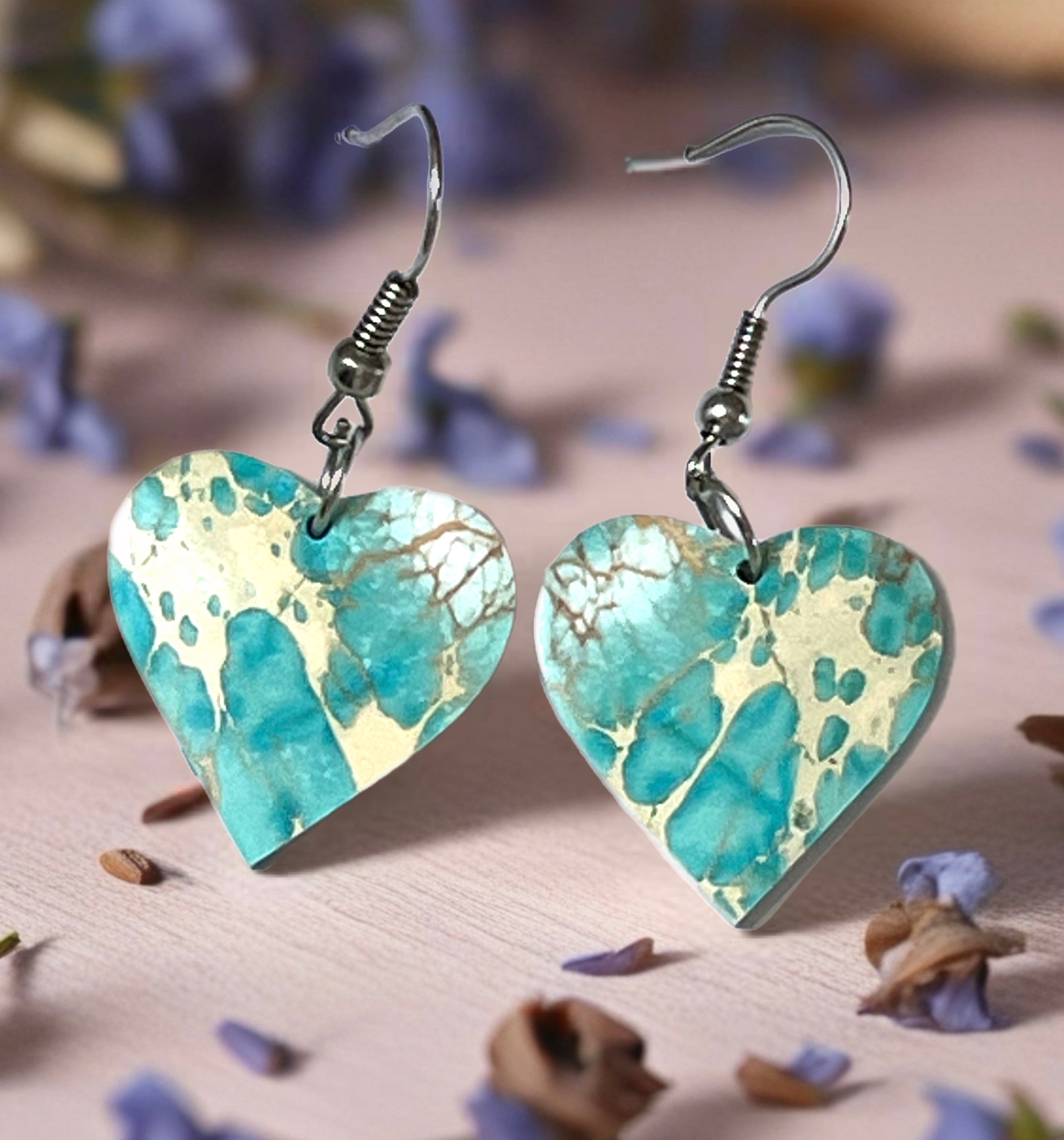 Handcrafted Heart Slab Earring Blue Indigo Turquoise Sterling Silver Earrings