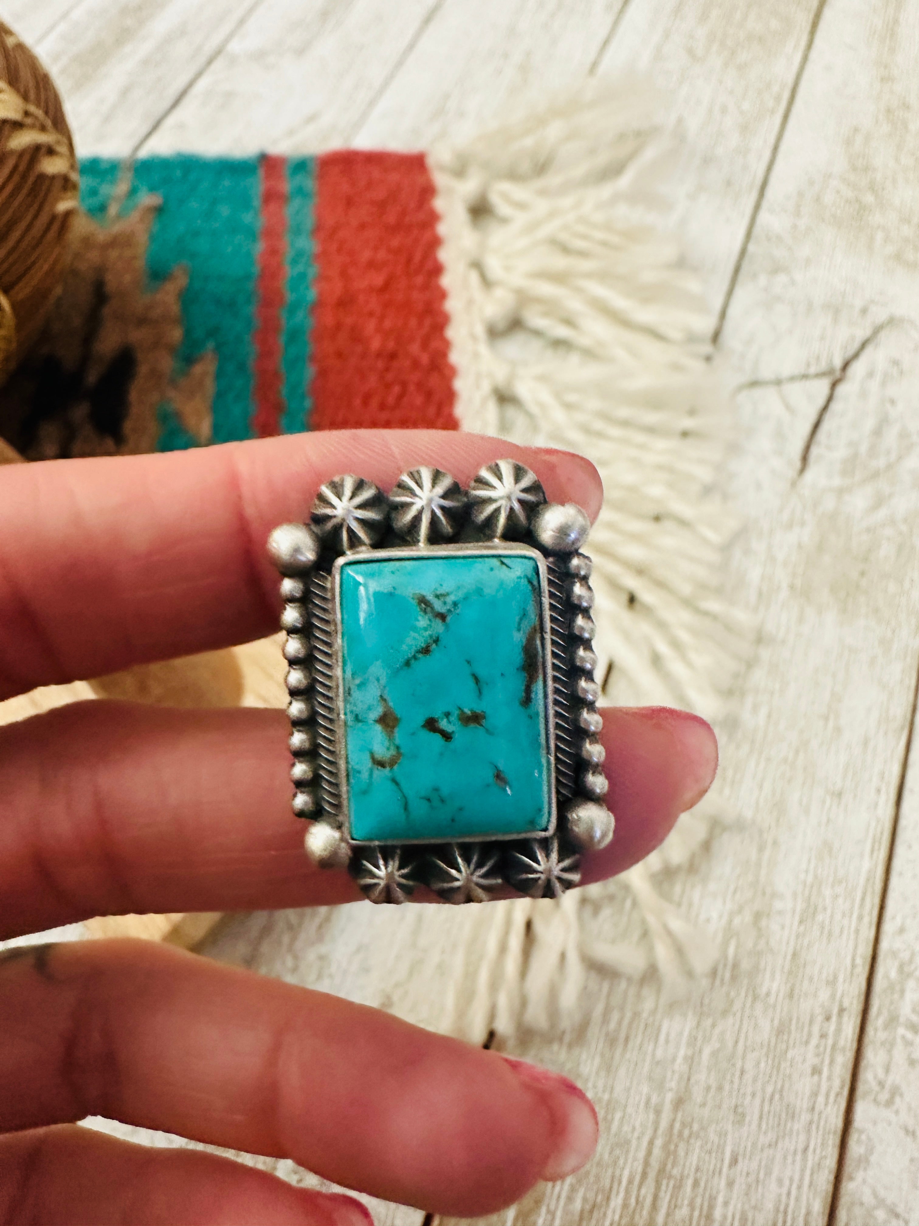 Handcrafted Sterling Silver & Turquoise Ring Size 9