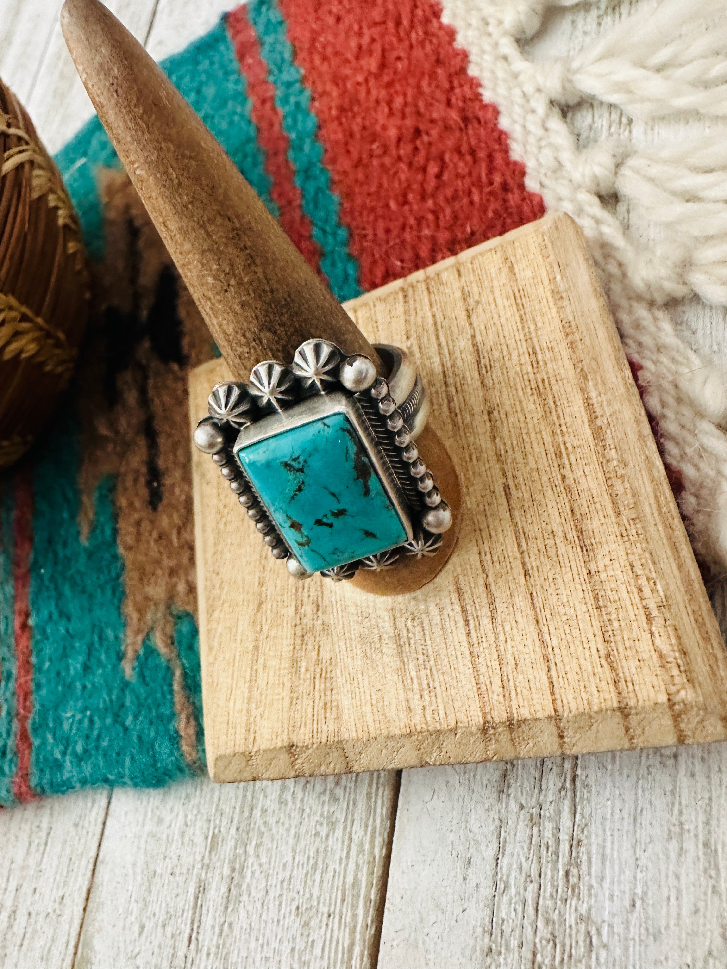 Handcrafted Sterling Silver & Turquoise Ring Size 9