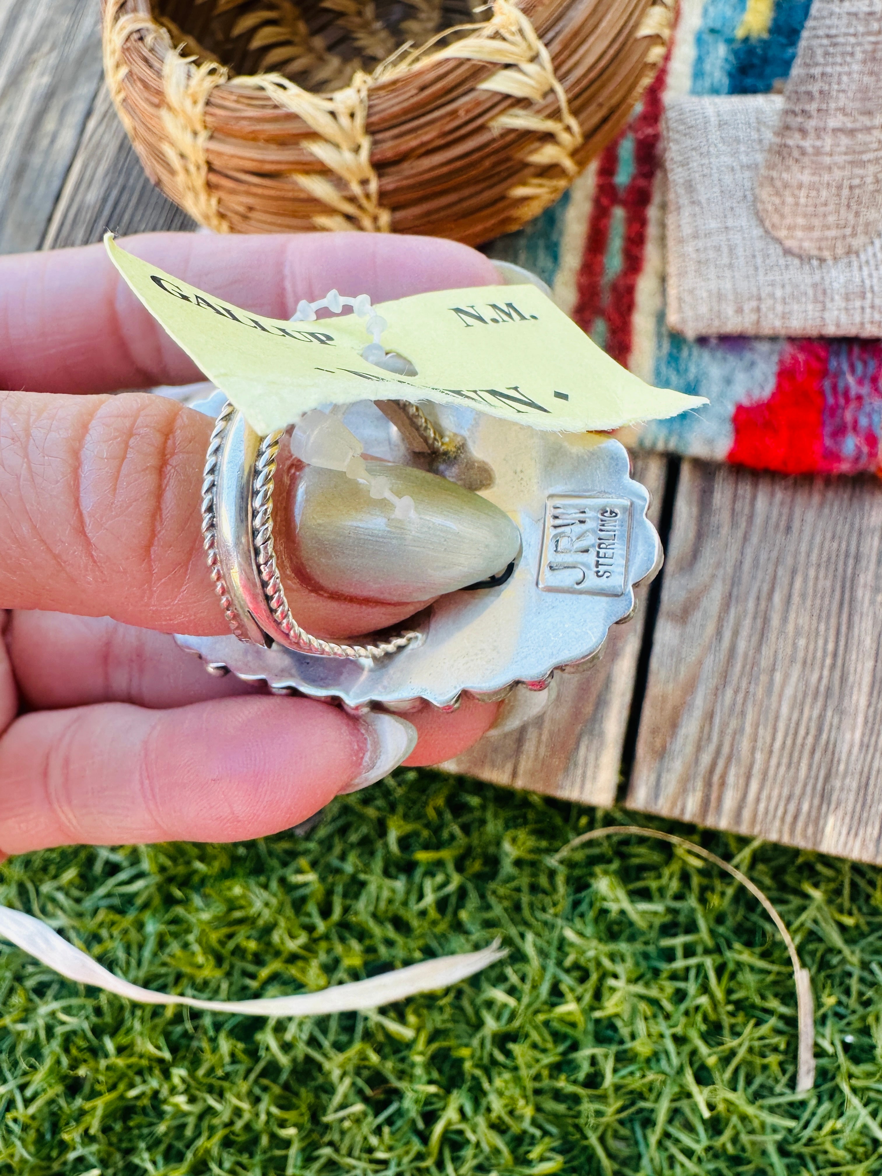 Old Pawn Handcrafted Sleeping Beauty Turquoise & Sterling Silver Cluster Ring Size 9