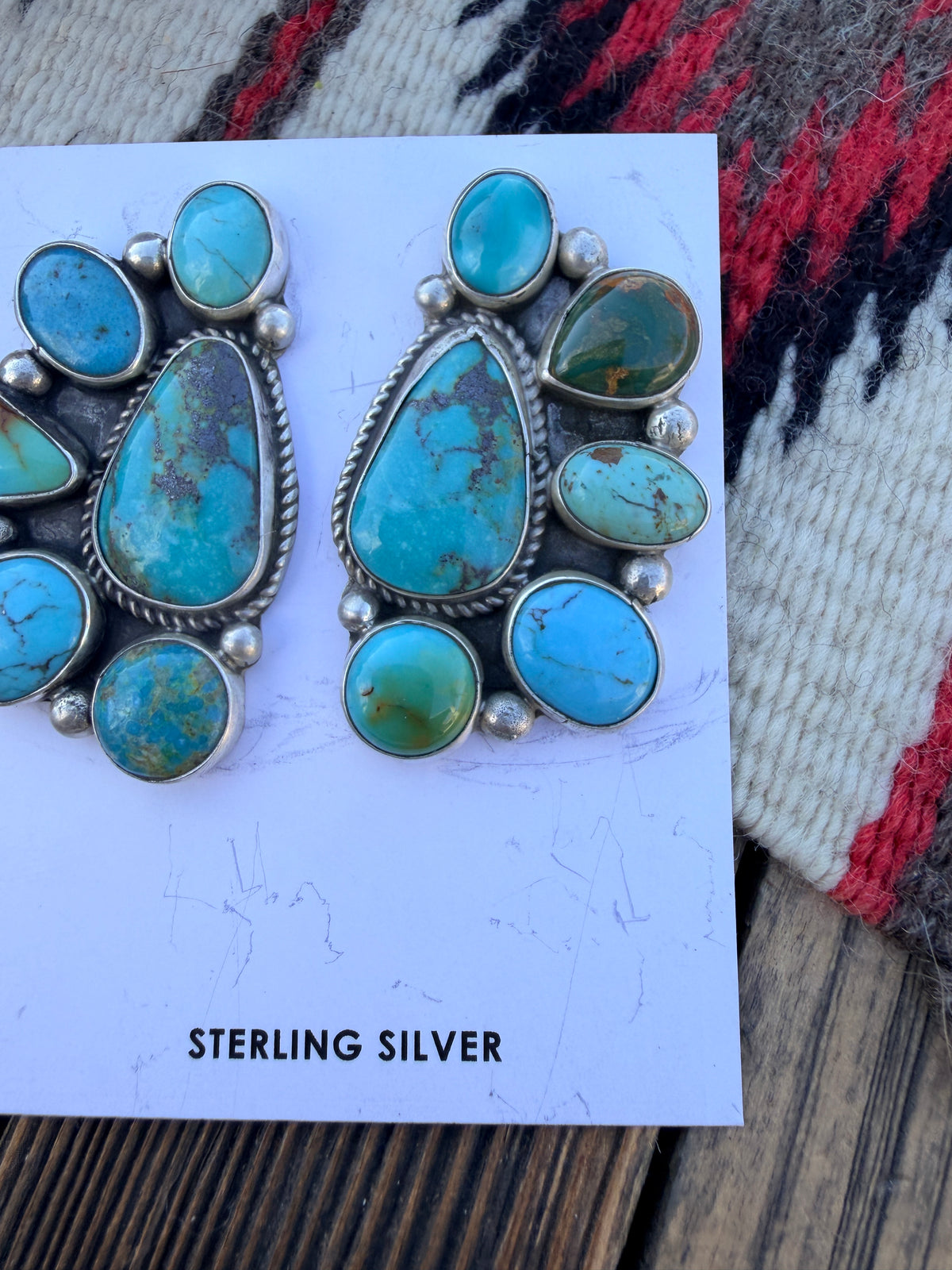 Handcrafted Turquoise & Sterling Silver Cluster Post Earrings by Geraldine James