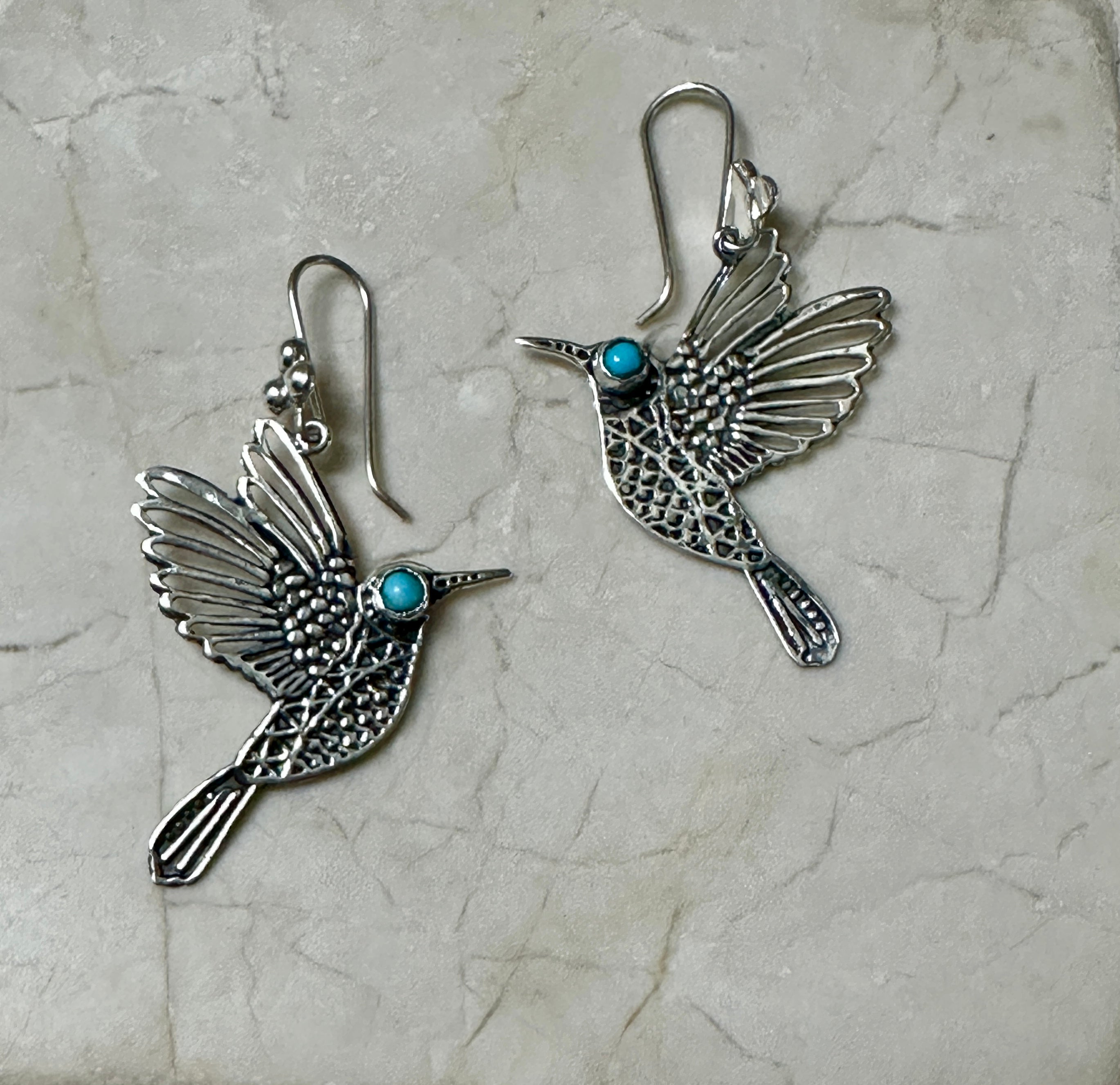 Hummingbird with Turquoise Eyes Sterling Silver Earrings
