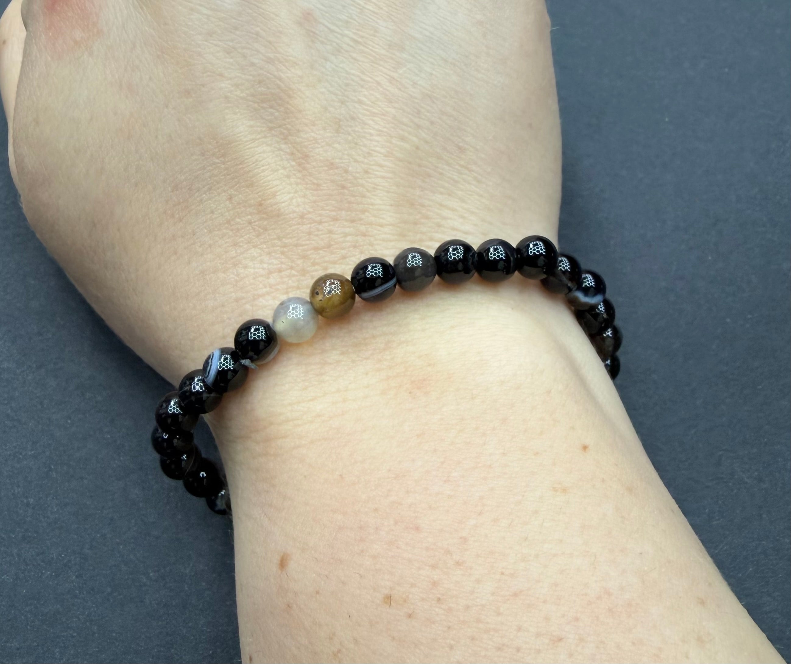 Black Banded Agate 4mm Beaded Stretch Bracelet