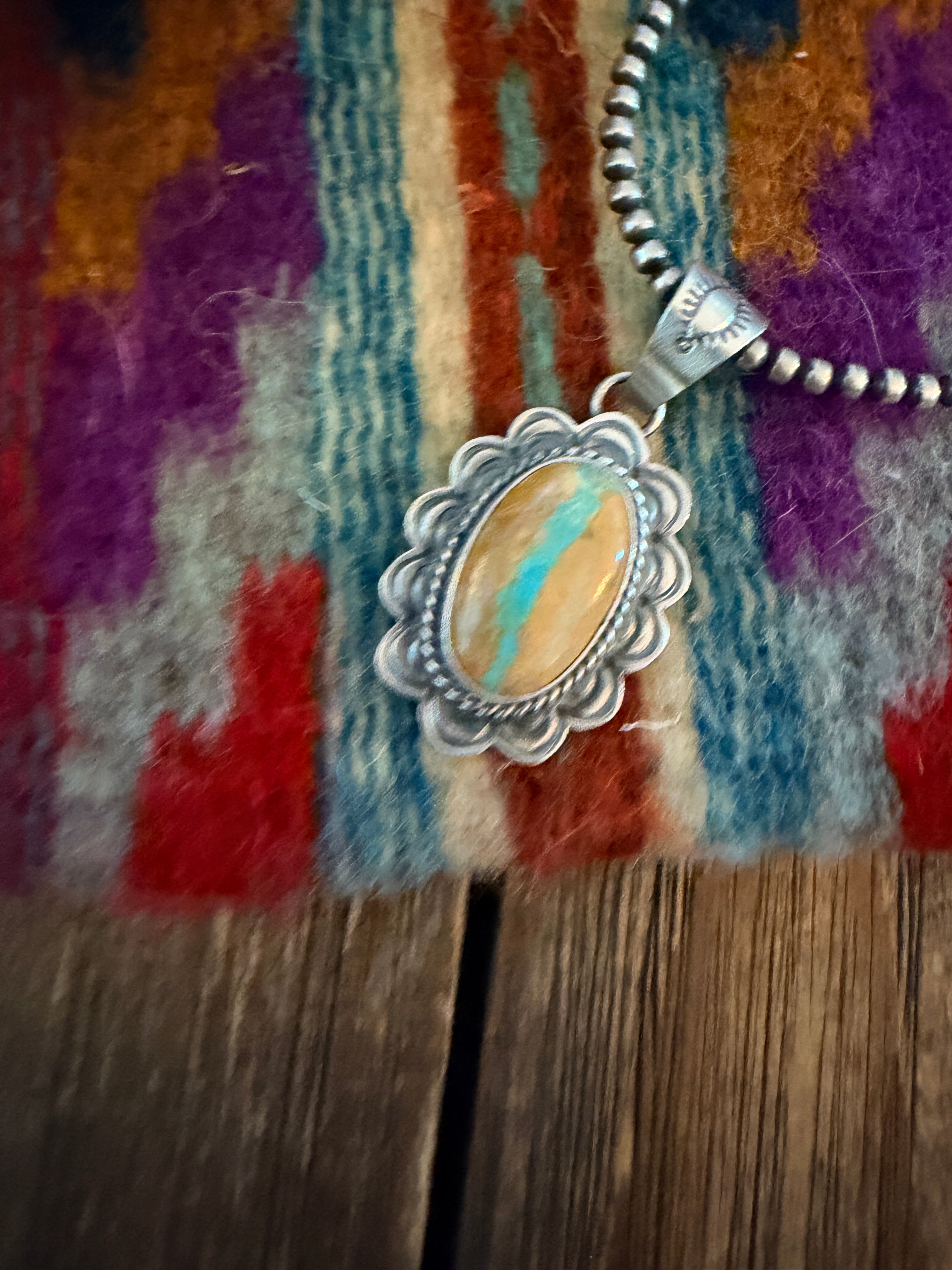 Handcrafted Sterling Silver & Royston Ribbon Turquoise Pendant by David Skeets