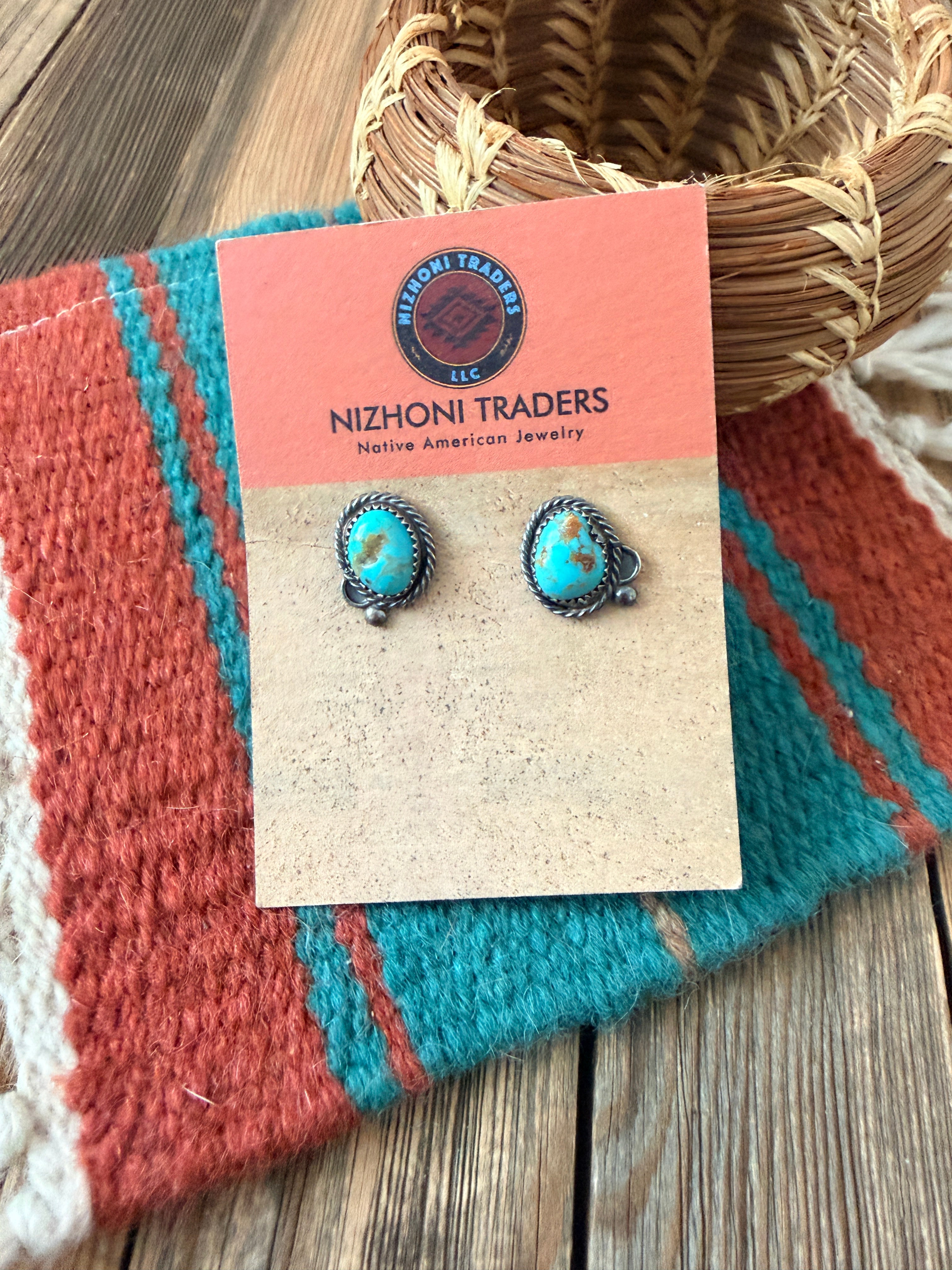 Handcrafted Turquoise & Sterling Silver Stud Earrings by Jacqueline Silver