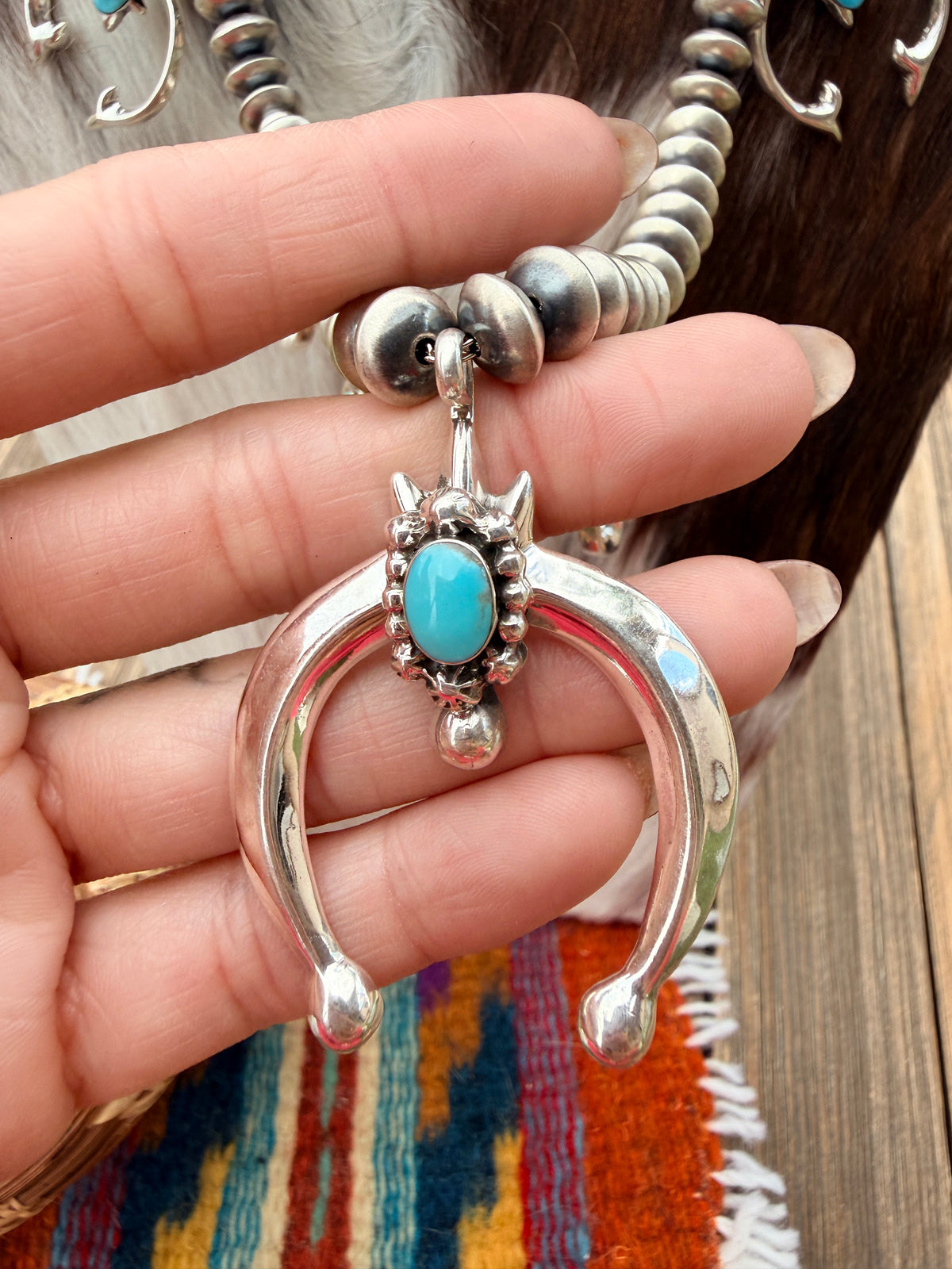 Handcrafted Turquoise & Sterling Silver Naja Necklace