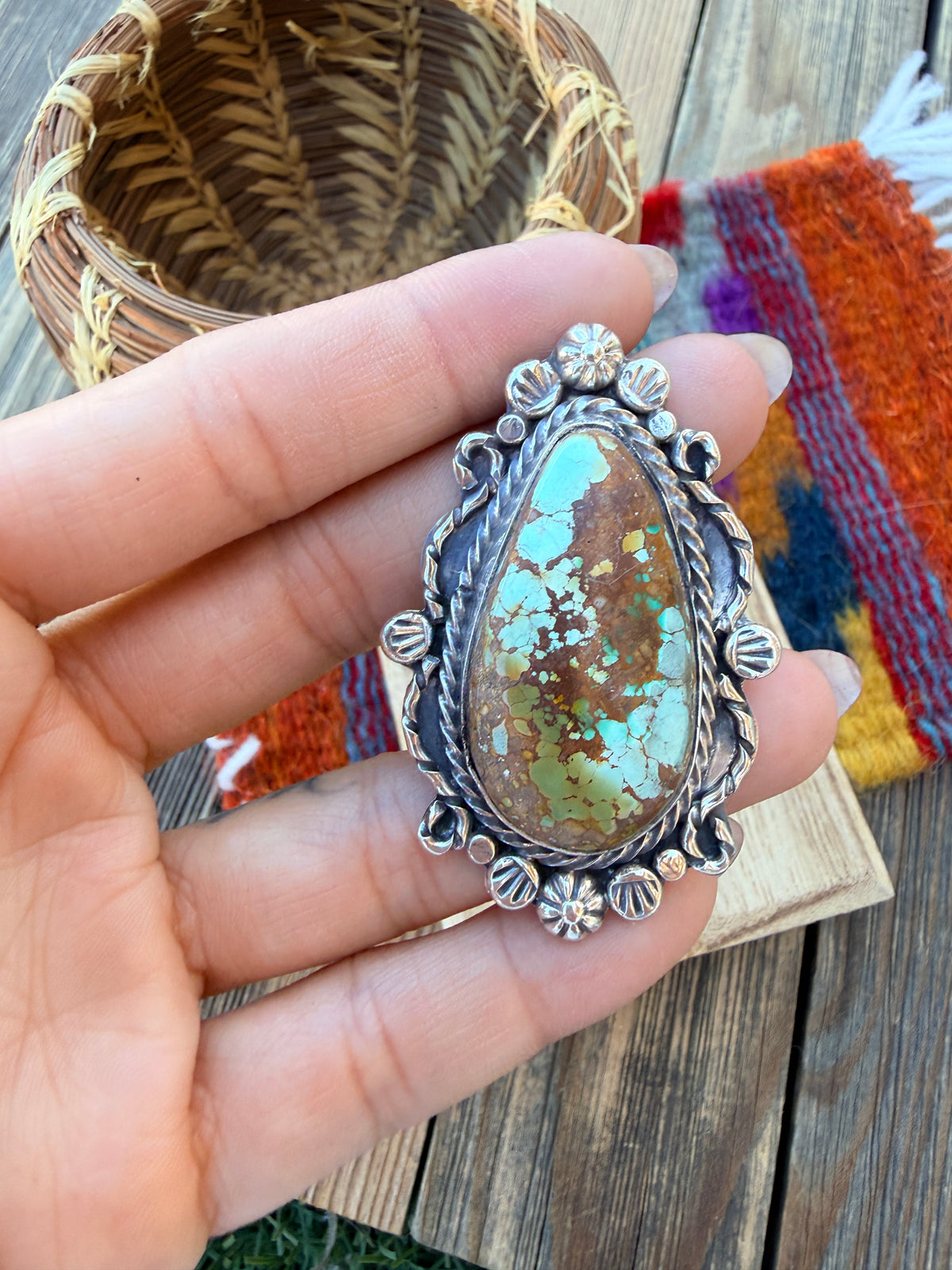 Handcrafted Royston Turquoise & Sterling Silver Ring 8.75 by Rosella Paxson