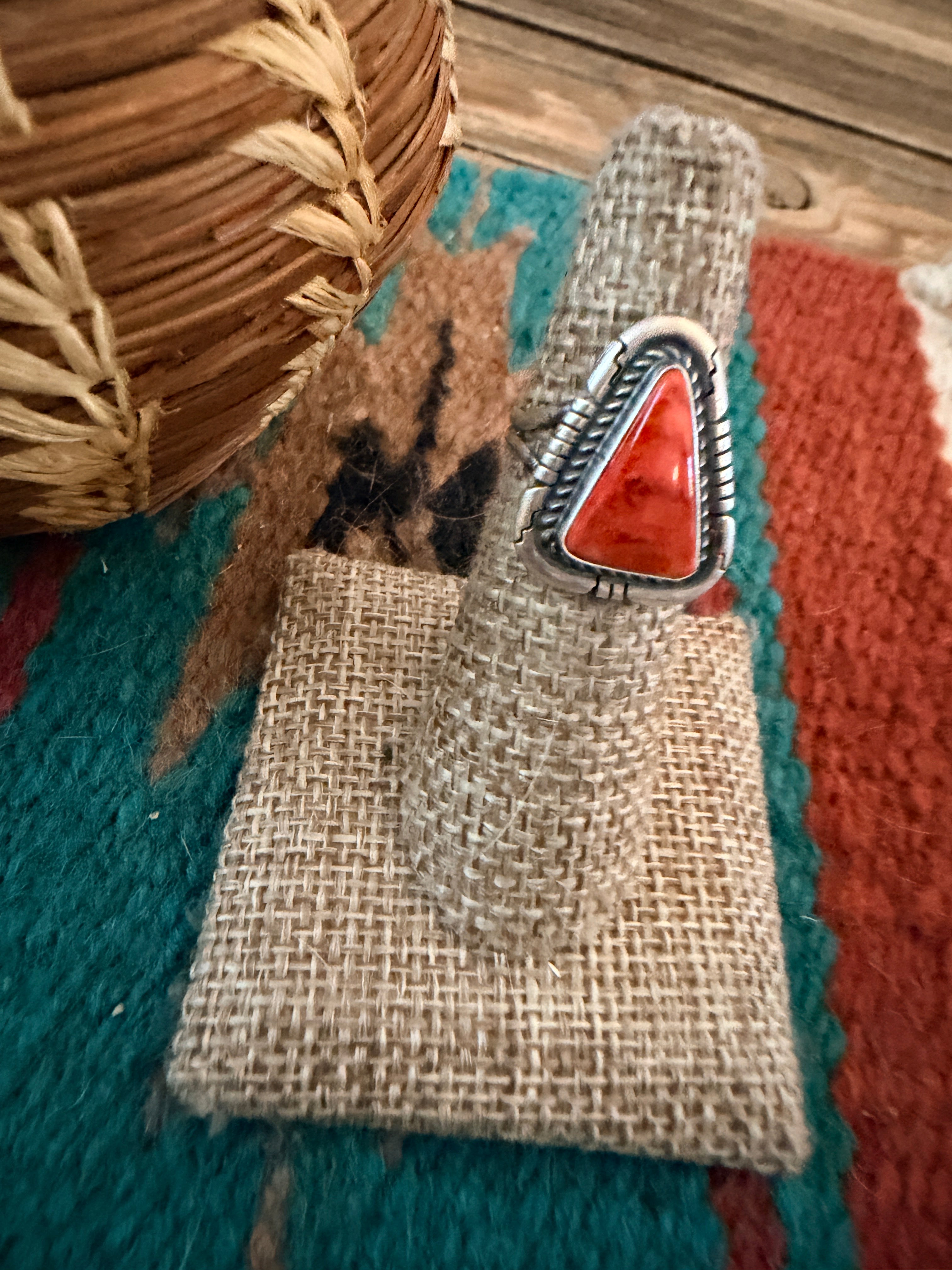Handcrafted Red Spiny Oyster & Sterling Silver Ring Size 6