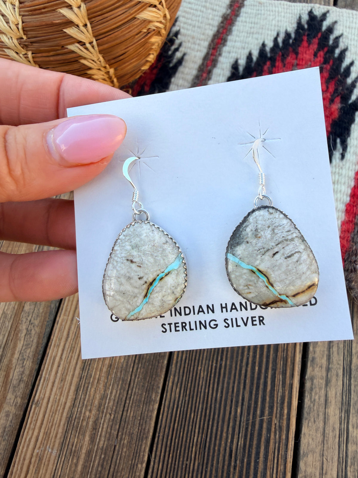 Handcrafted Ribbon Turquoise & Sterling Silver Dangle Earrings