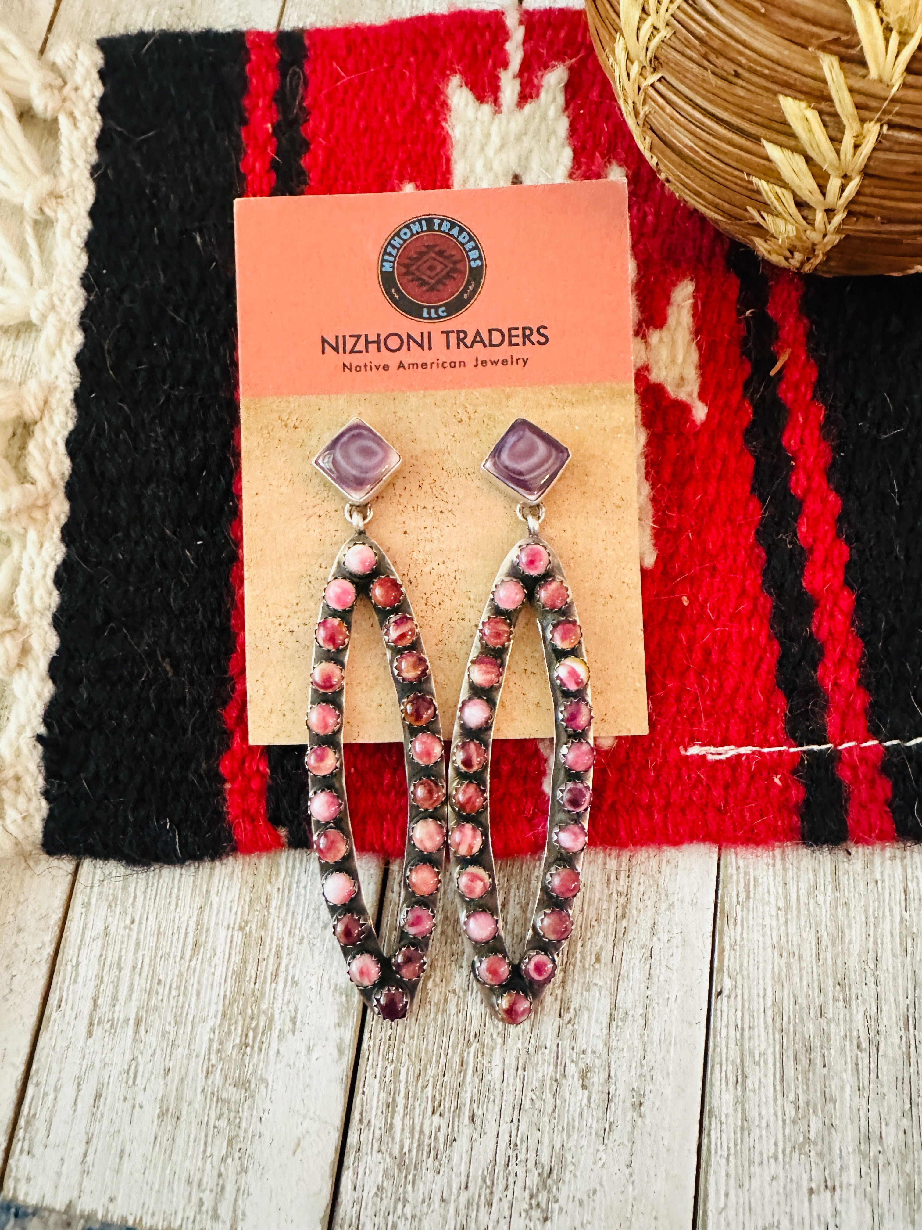 Handcrafted Sterling Silver & Purple Spiny Cluster Marquise Dangle Earrings