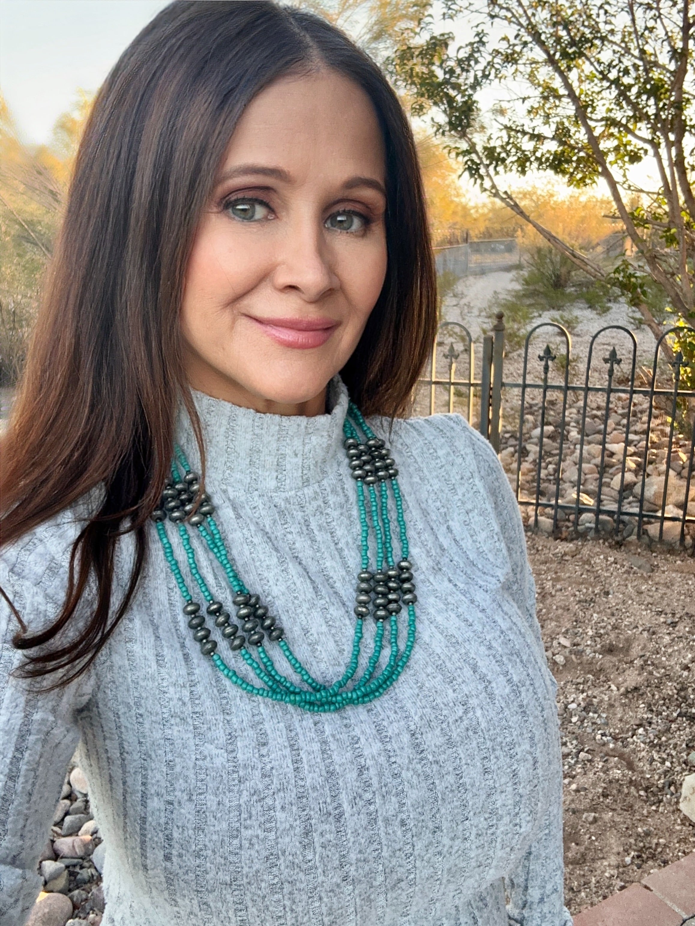 Vintage 4 Strand Turquoise Colored Beaded Necklace