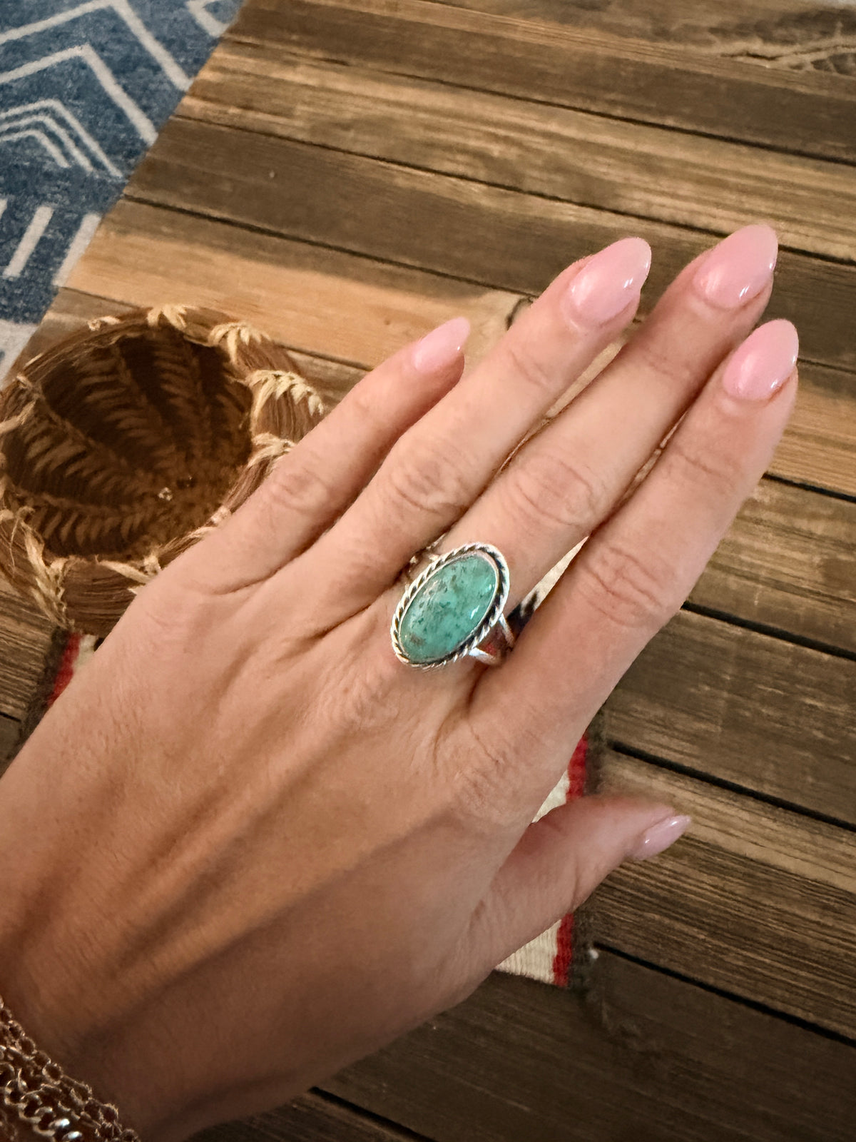 Handcrafted Turquoise & Sterling Silver Ring Size 9.75