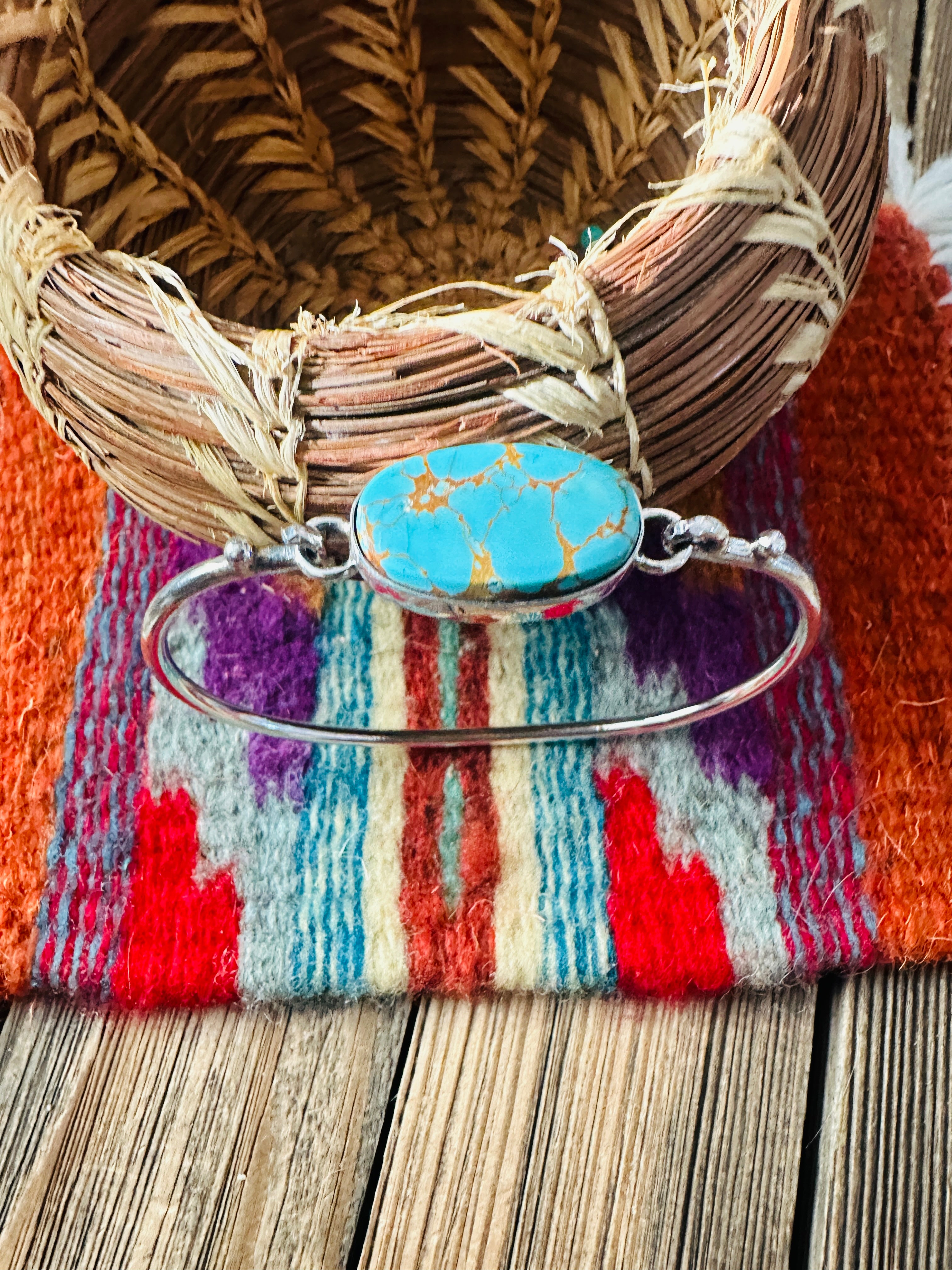Handcrafted Turquoise & Sterling Silver Hinged Bangle Bracelet