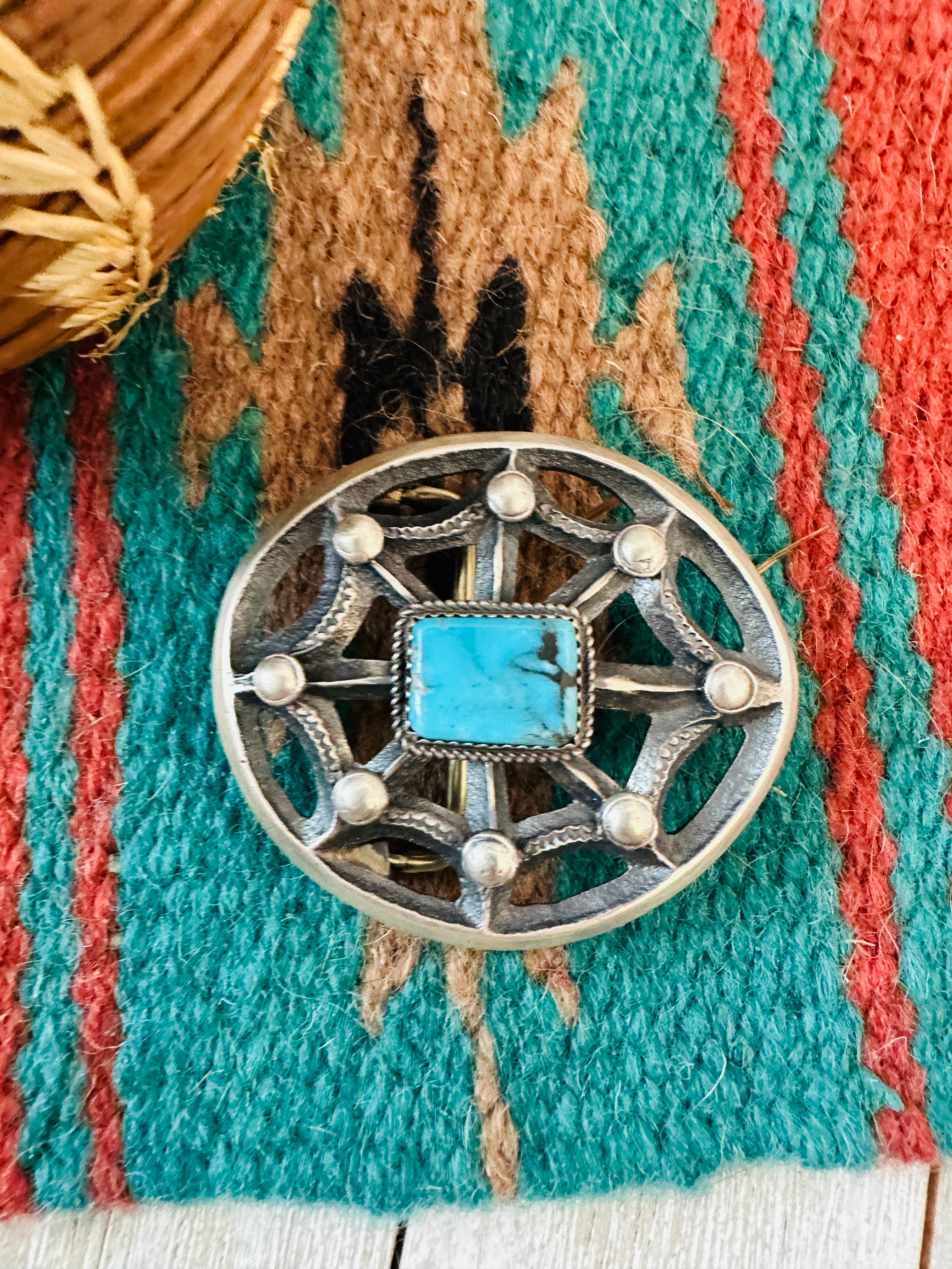 Handcrafted Turquoise & Sterling Silver Belt Buckle by Martha Cayatineto