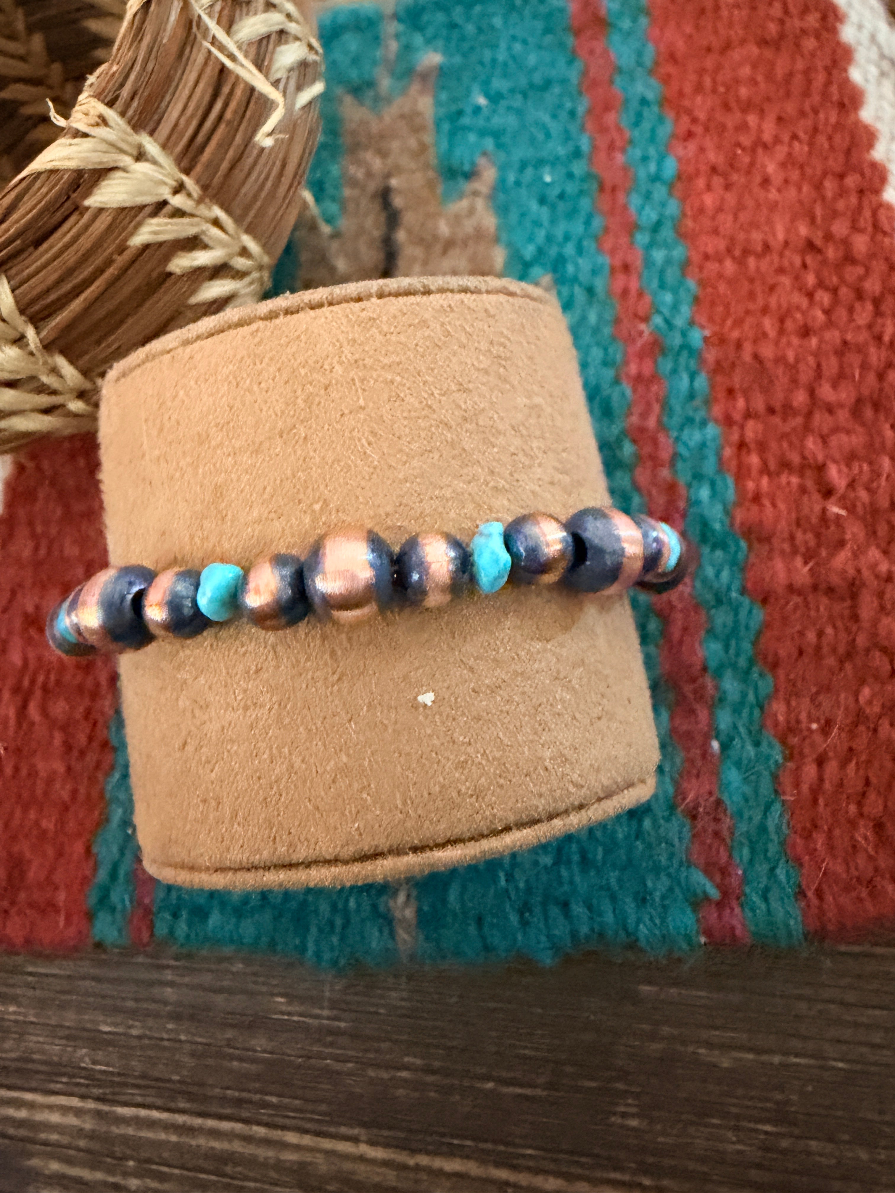 Handcrafted Turquoise & Copper Beaded Bracelet