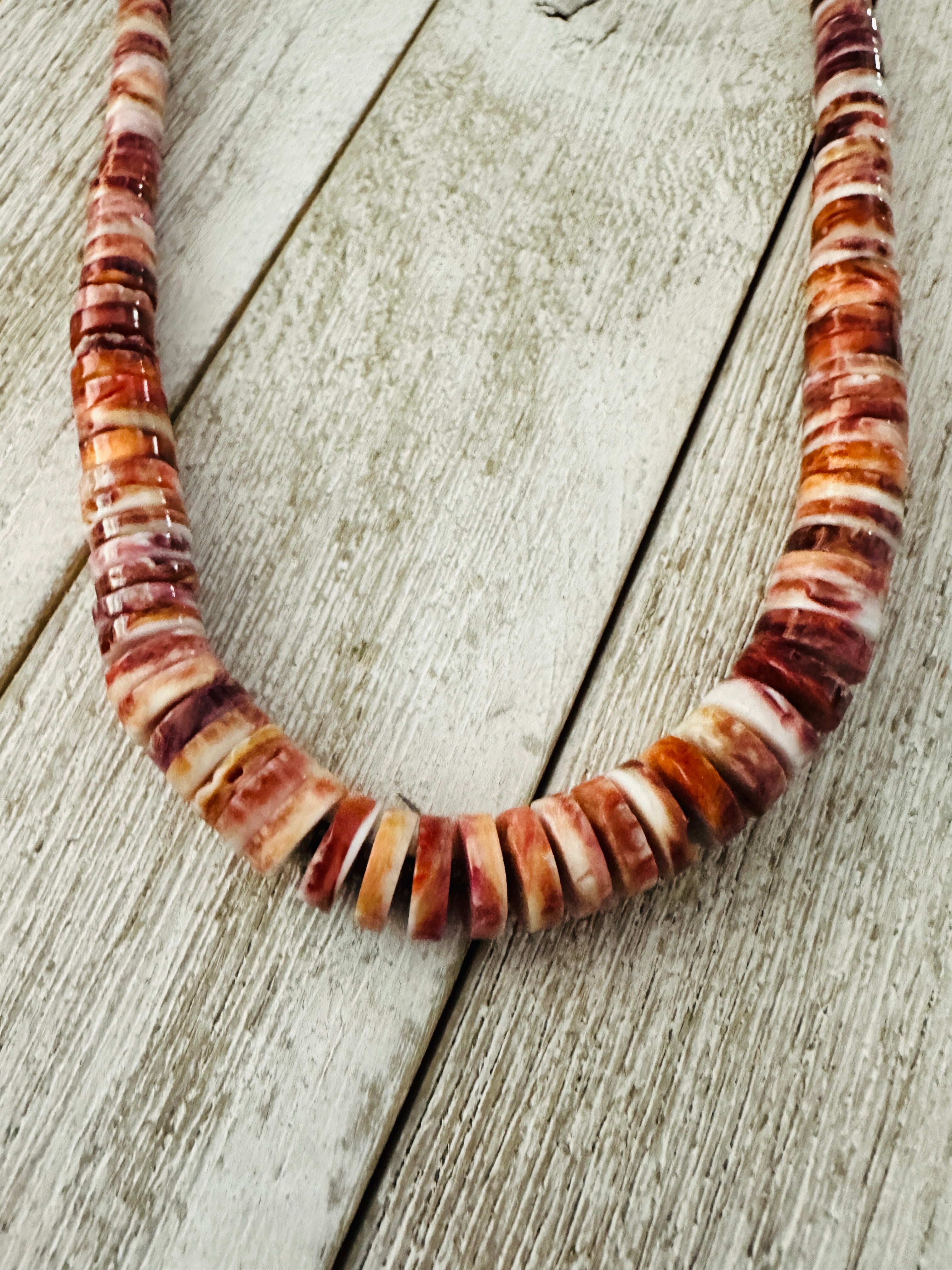 Navajo Orange Spiny Oyster 18” Beaded Necklace