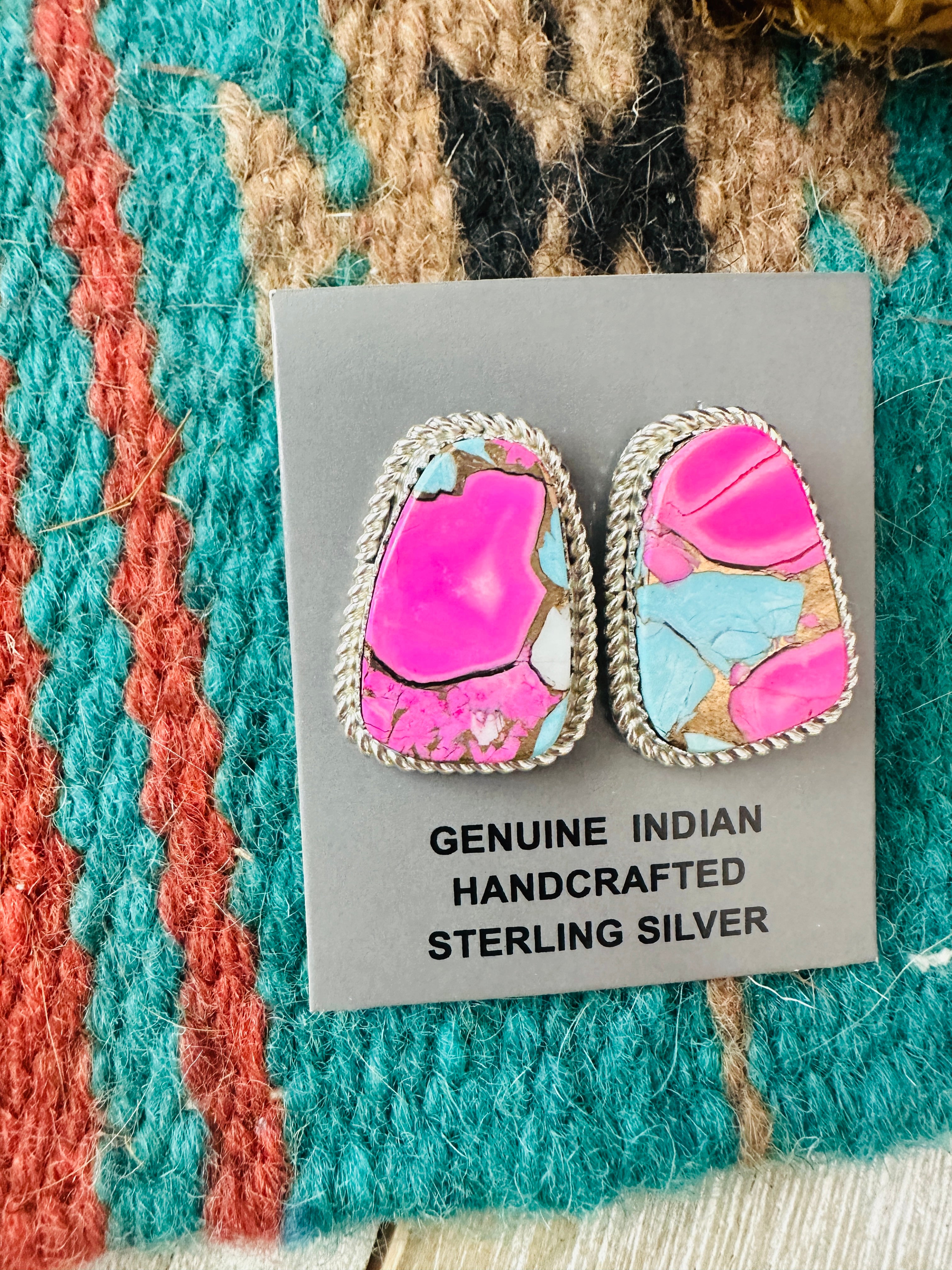 Handcrafted Cotton Candy and Sterling Silver Post Earrings