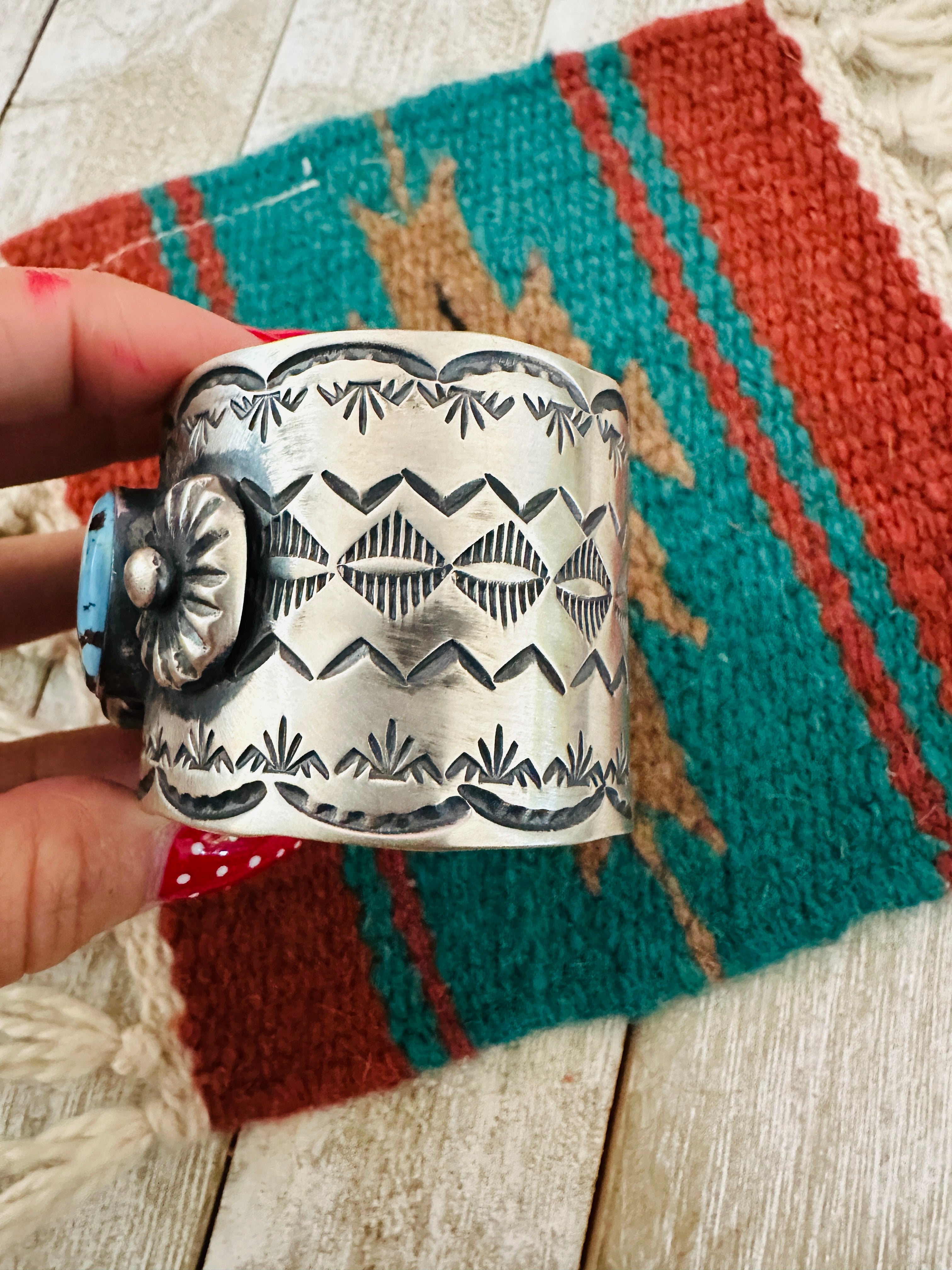 Handcrafted Sterling Silver & Golden Hills Turquoise Cuff Bracelet by Chimney Butte /