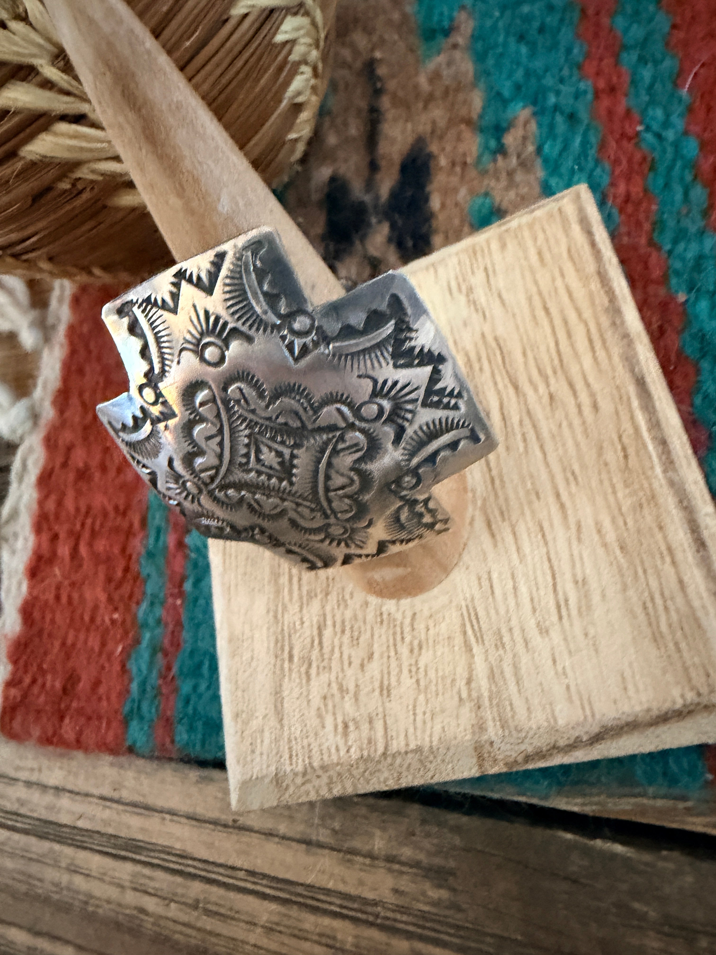 Handcrafted Sterling Silver Adjustable Cross Concho Ring by Vincent Platero