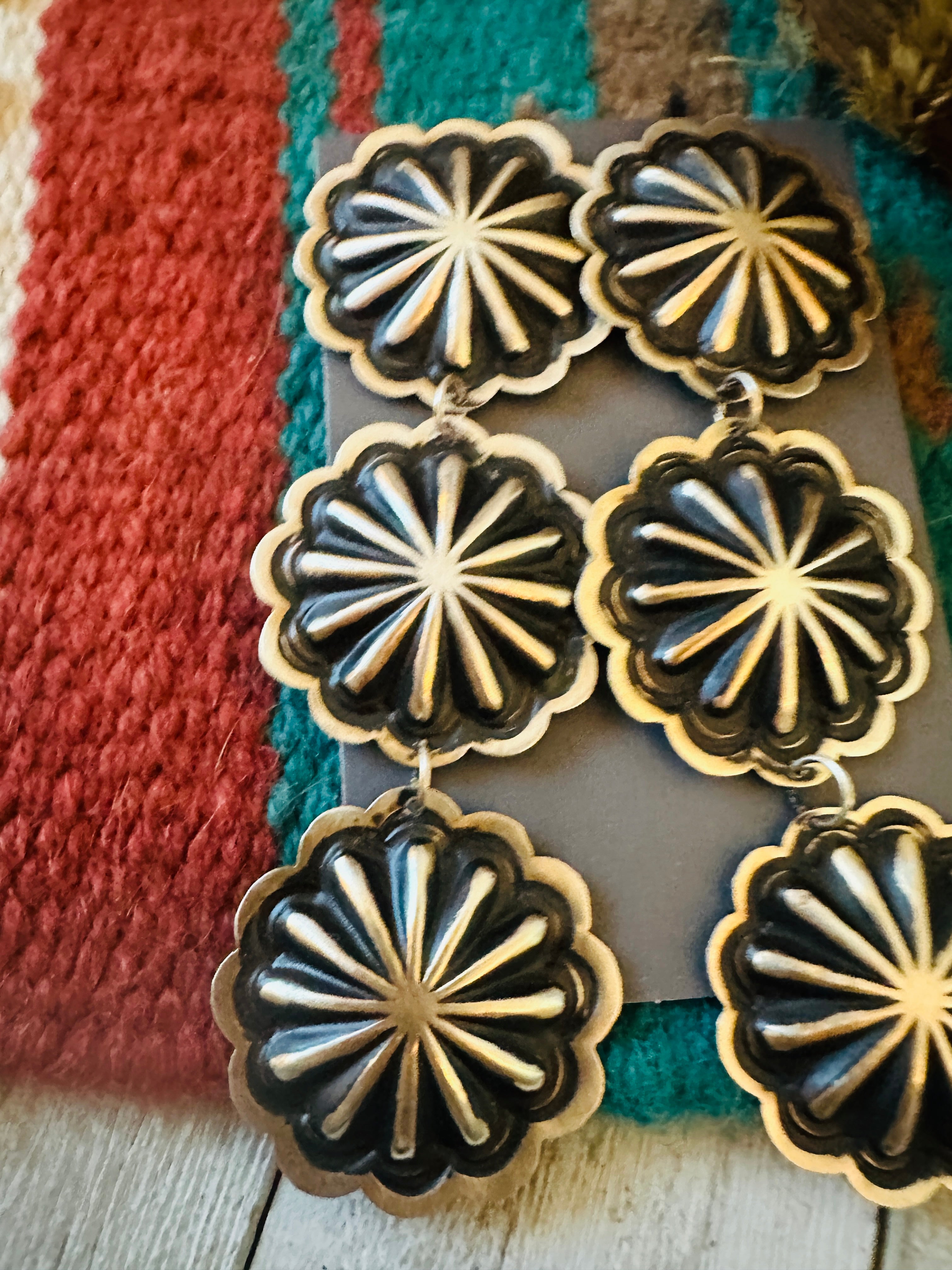 Handcrafted & Hand Stamped Sterling Silver Concho Dangle Earrings