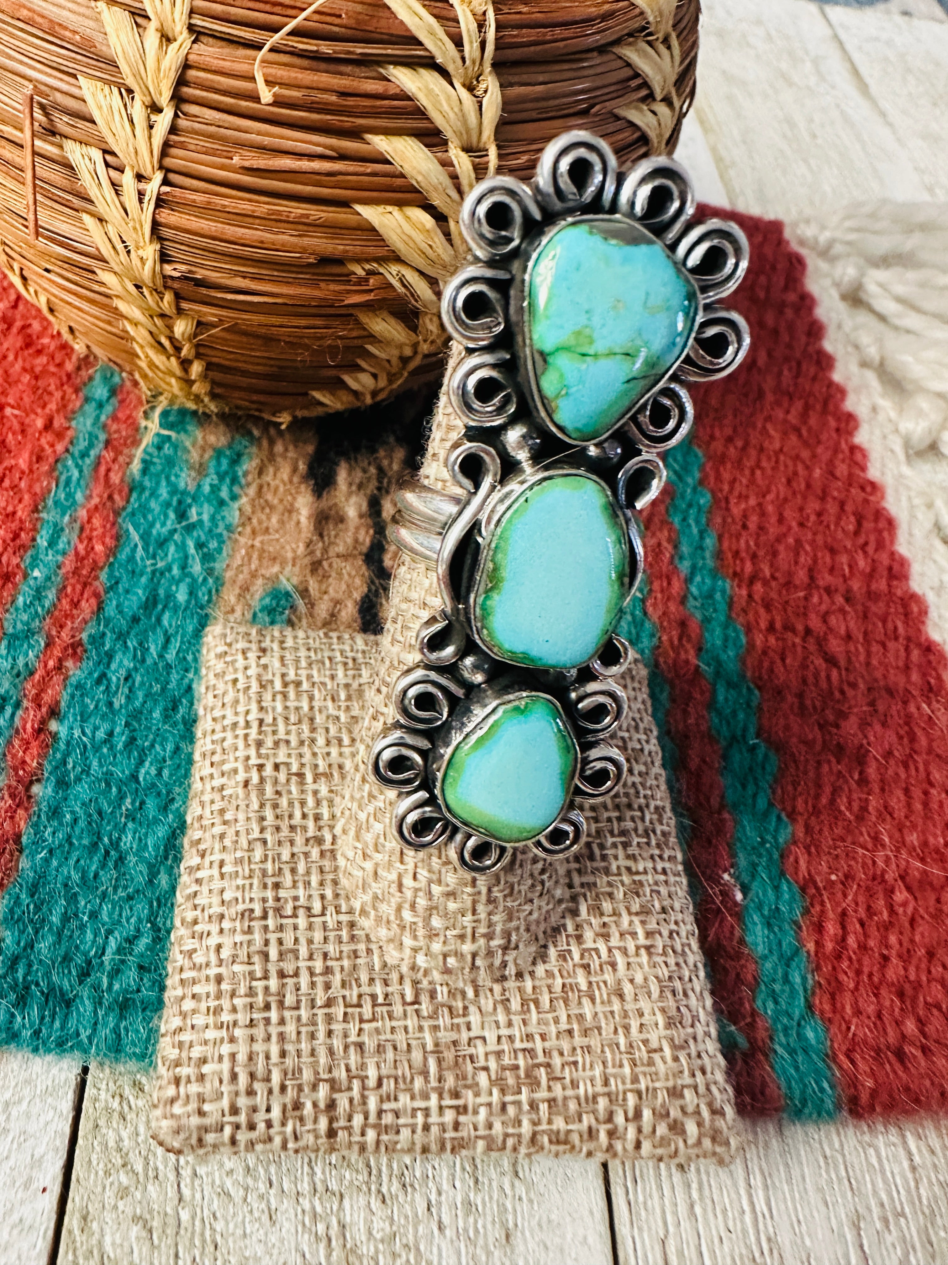 Handcrafted Carico Lake Turquoise & Sterling Silver Ring size 6