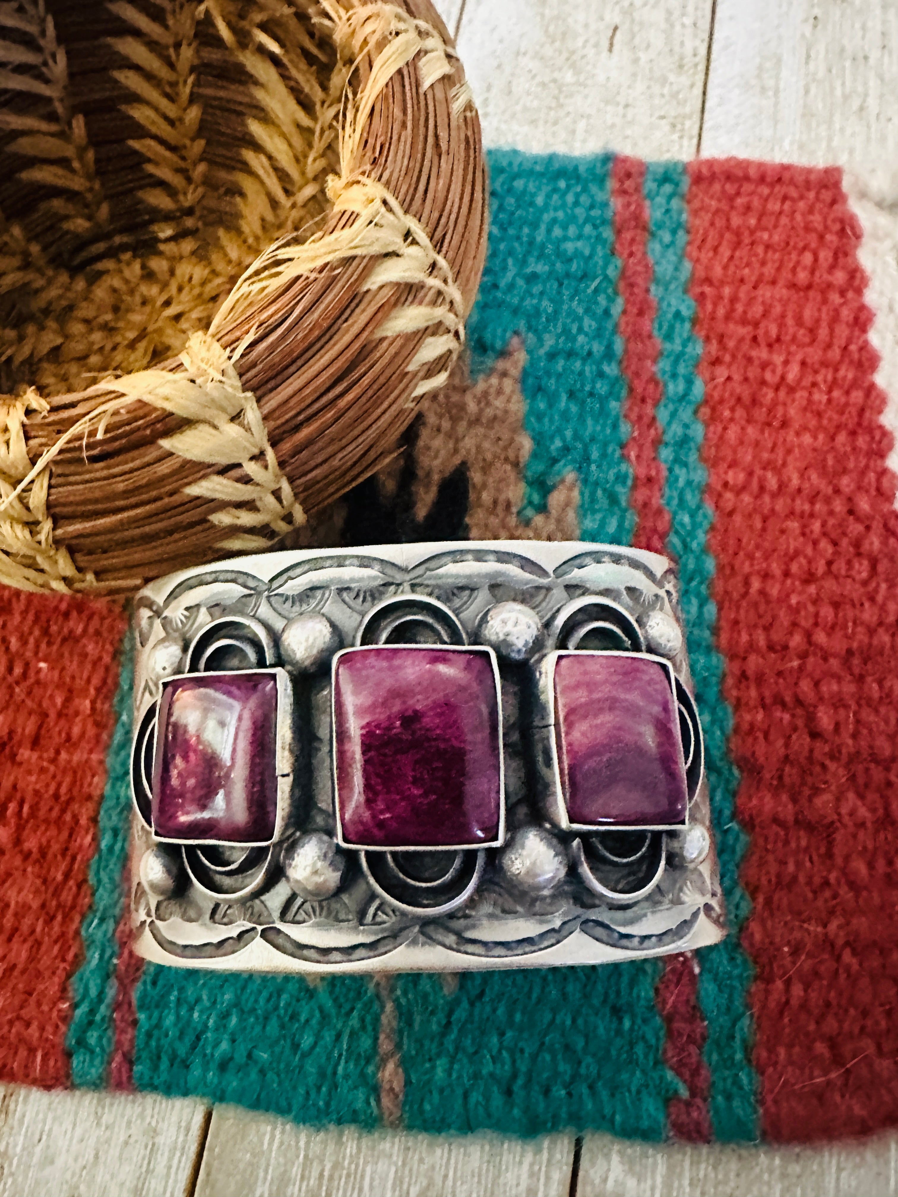 Handcrafted Purple Spiny & Sterling Silver Cuff Bracelet by Chimney Butte