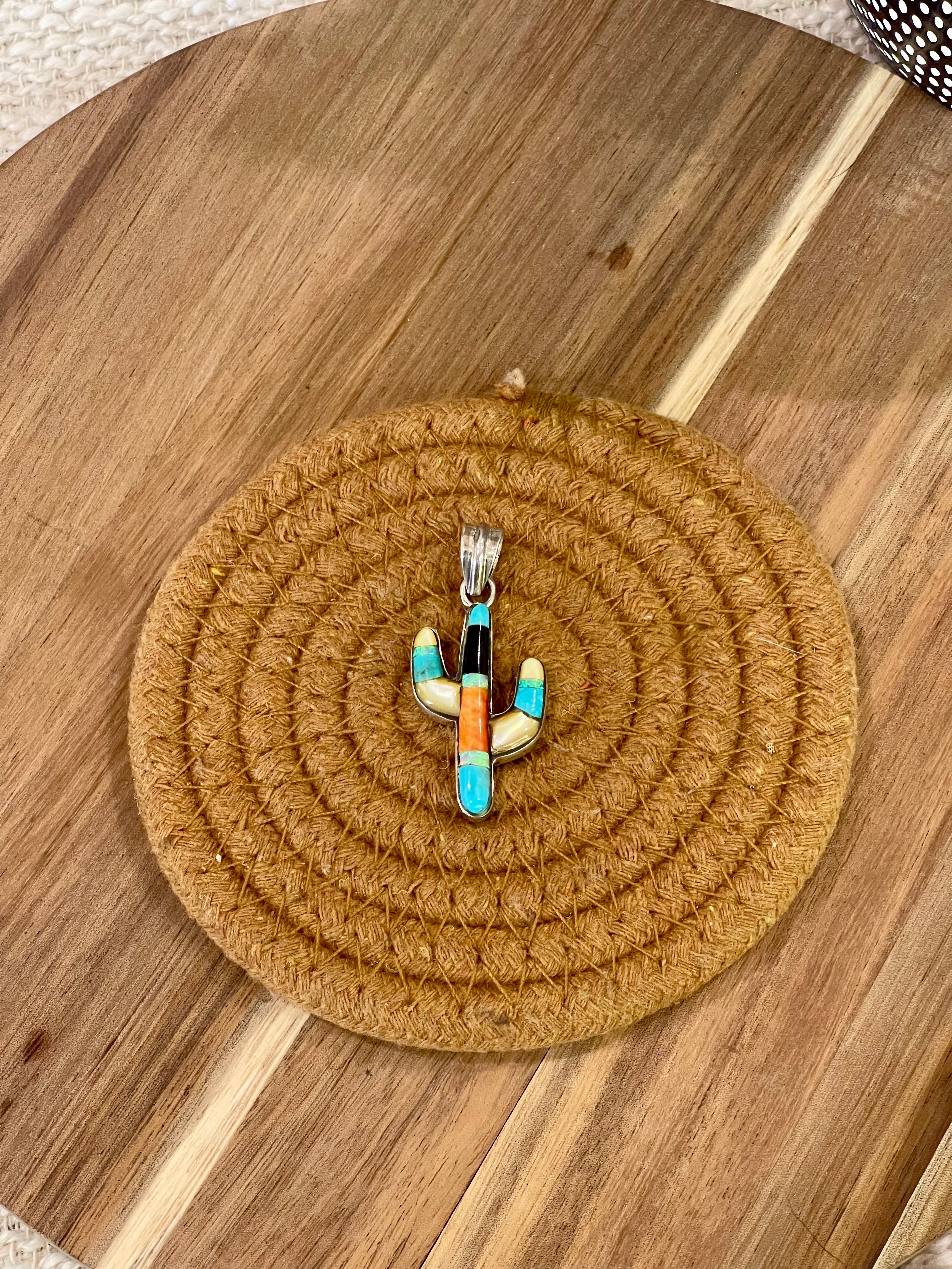 Handmade Sterling Silver & Multi Stone Cactus Pendant