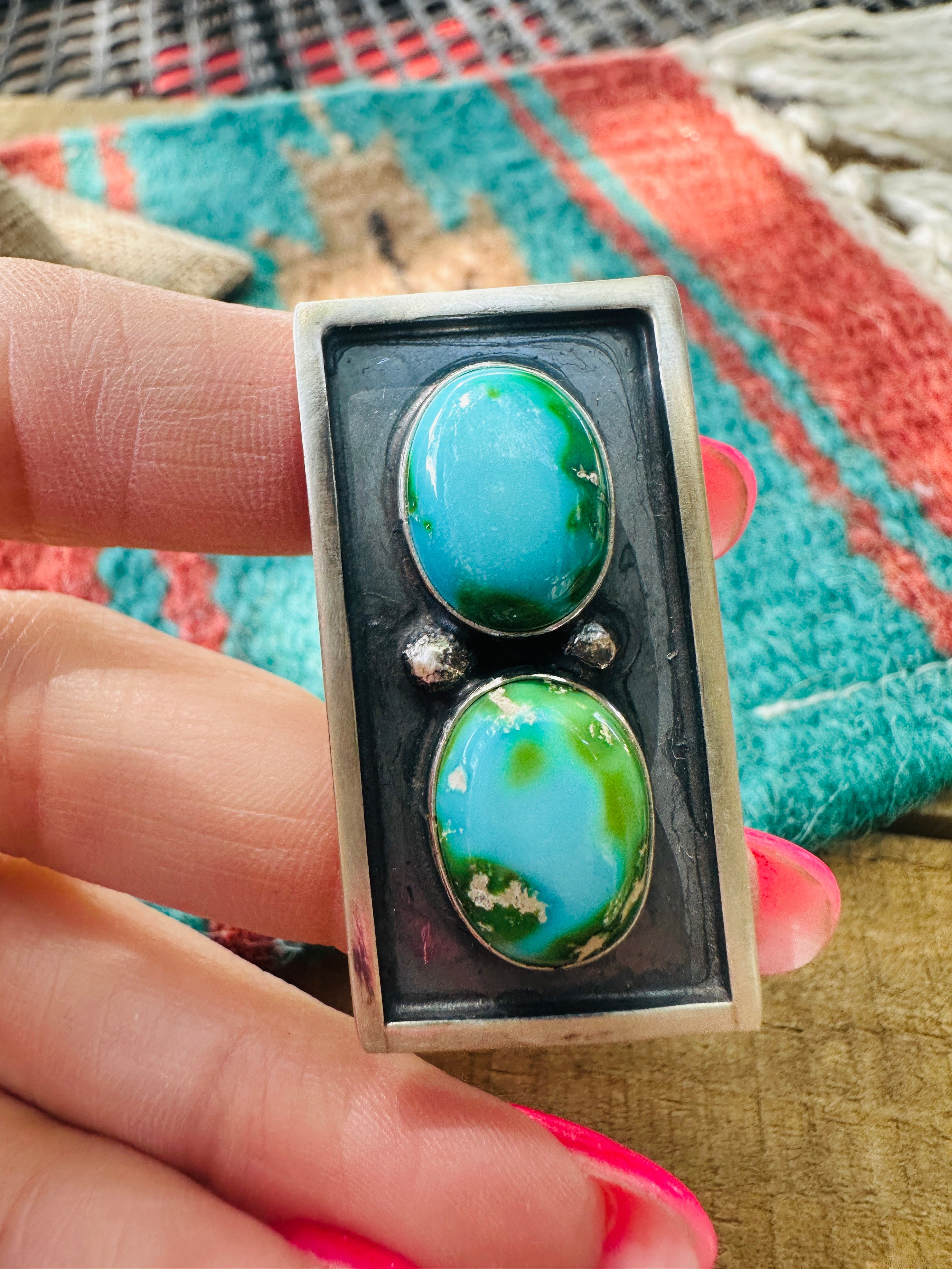 Handcrafted Sonoran Mountain Turquoise & Sterling Silver Adjustable Ring