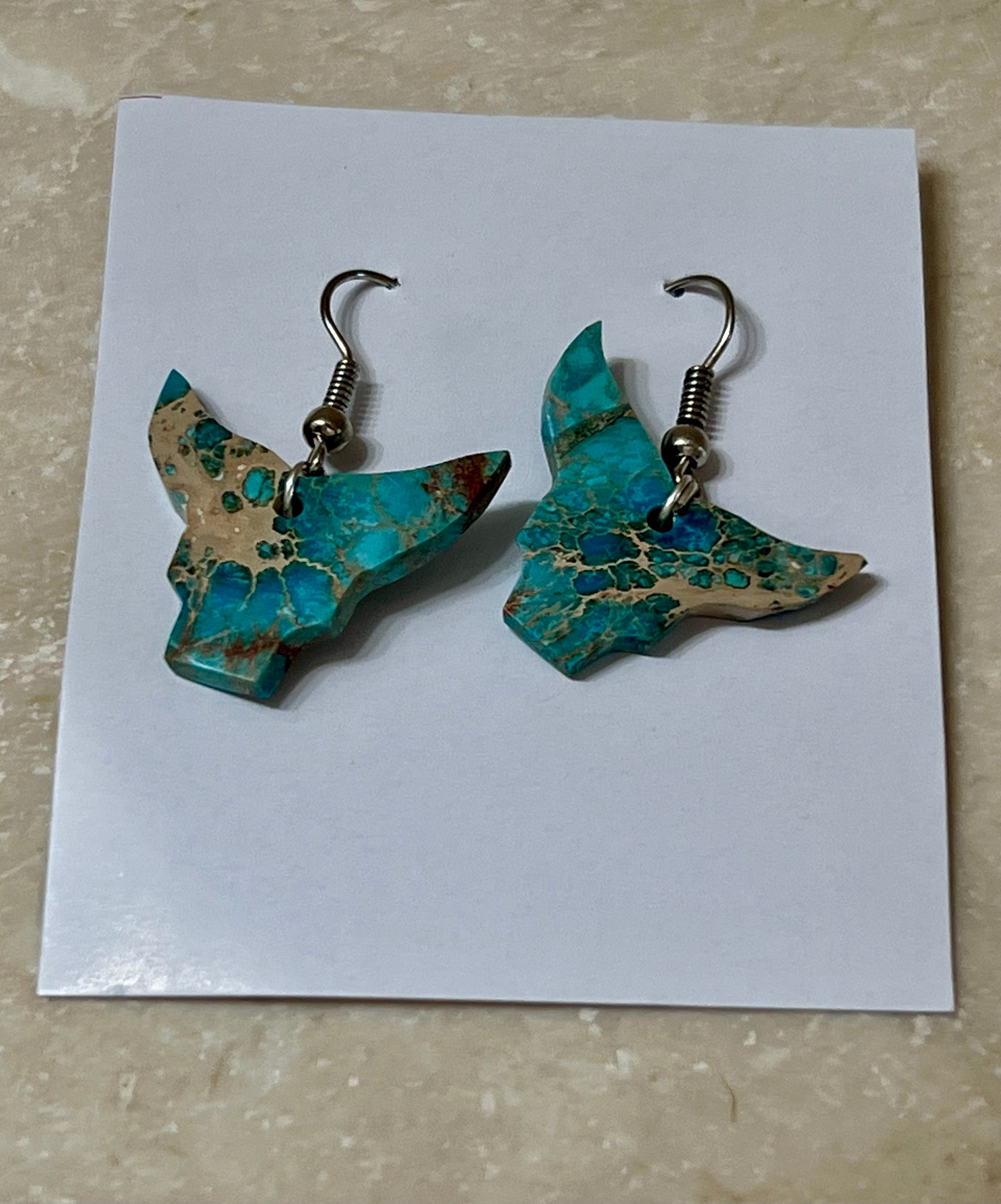 Handcrafted Blue Indigo Turquoise & Sterling Silver Bull head Slab Earrings