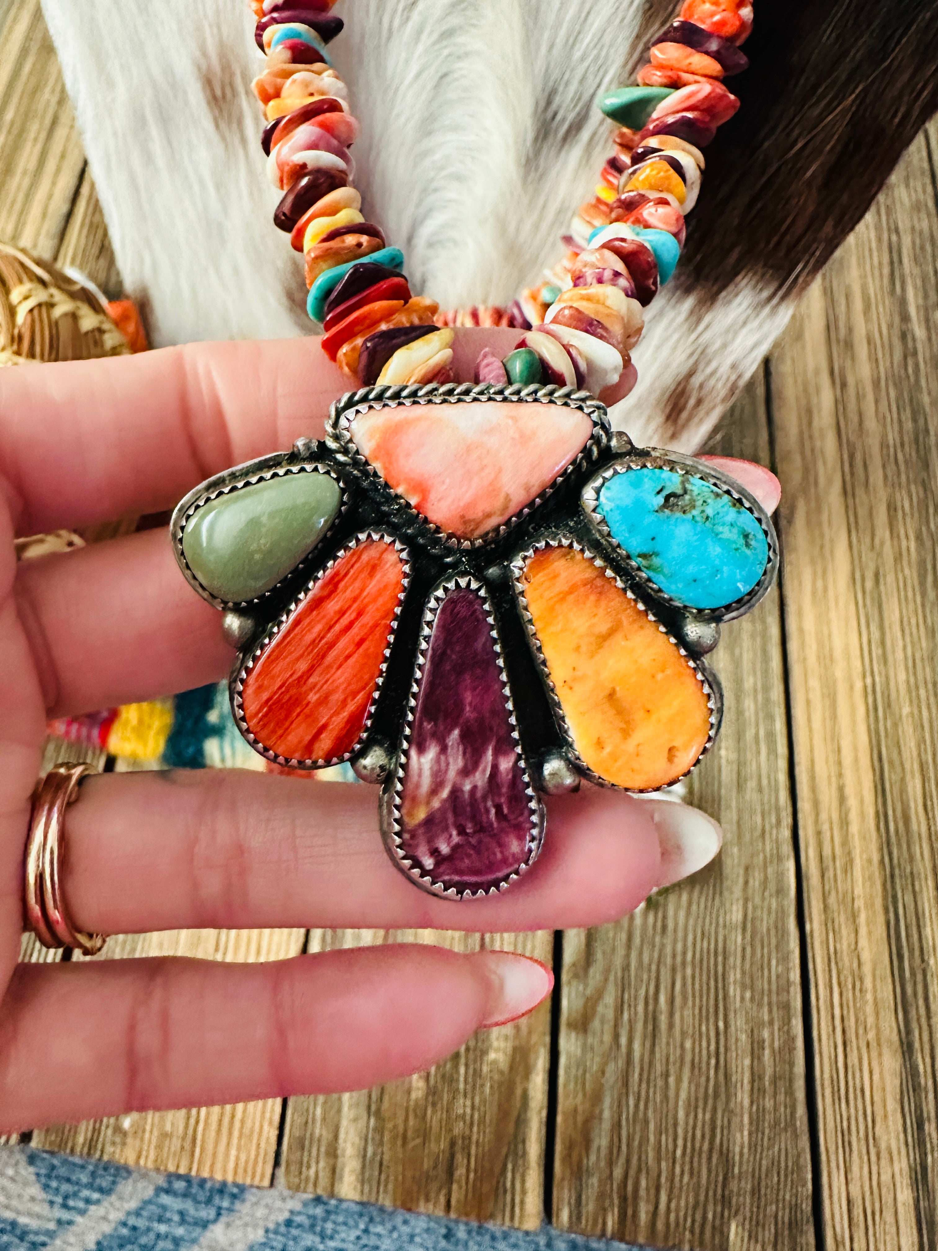 Old Pawn Vintage Handcrafted Multi Stone & Sterling Silver Beaded Necklace