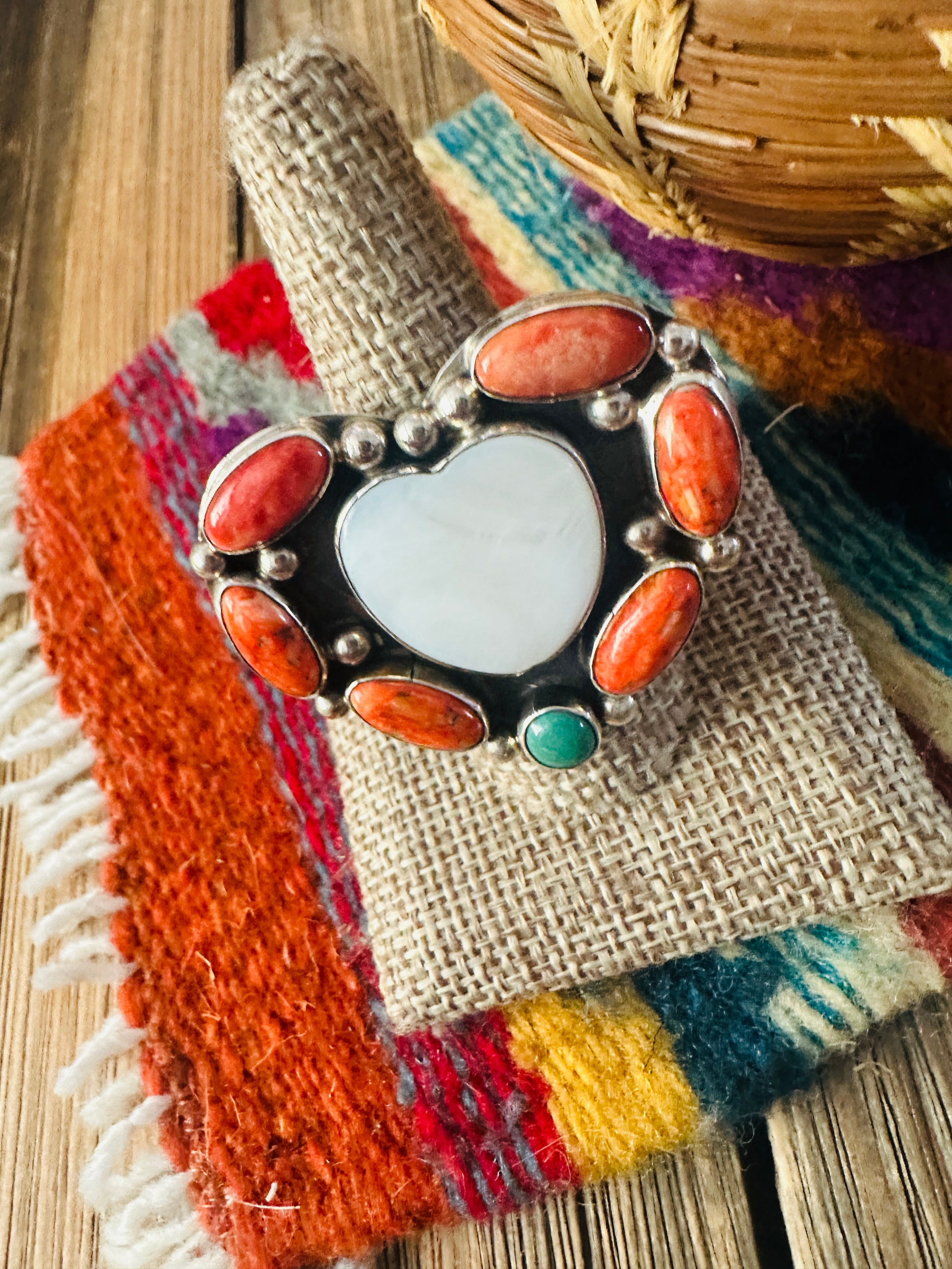 Handcrafted Multi Stone & Sterling Silver Adjustable Heart Ring by Jacqueline Silver