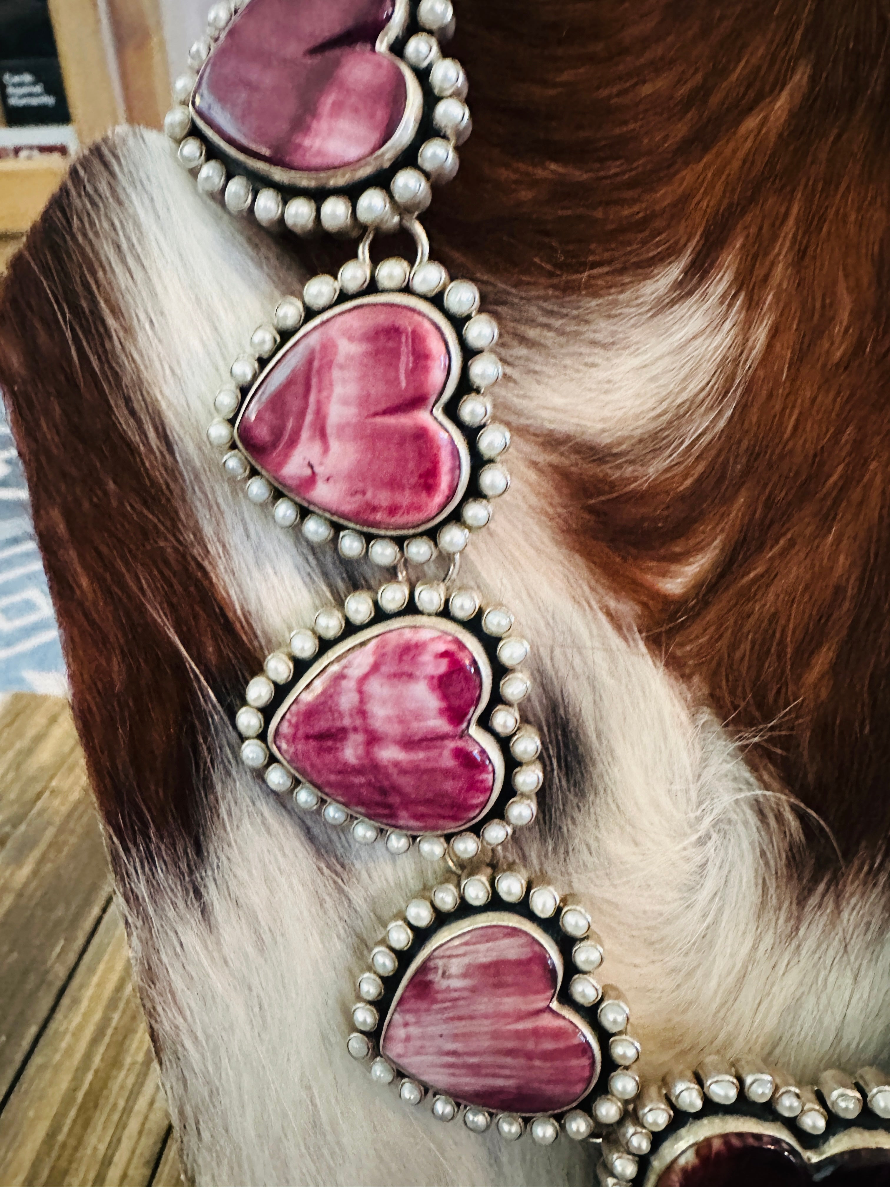 Handcrafted Purple Spiny, Mother of Pearl & Sterling Silver Heart Necklace by Federico Jimenez