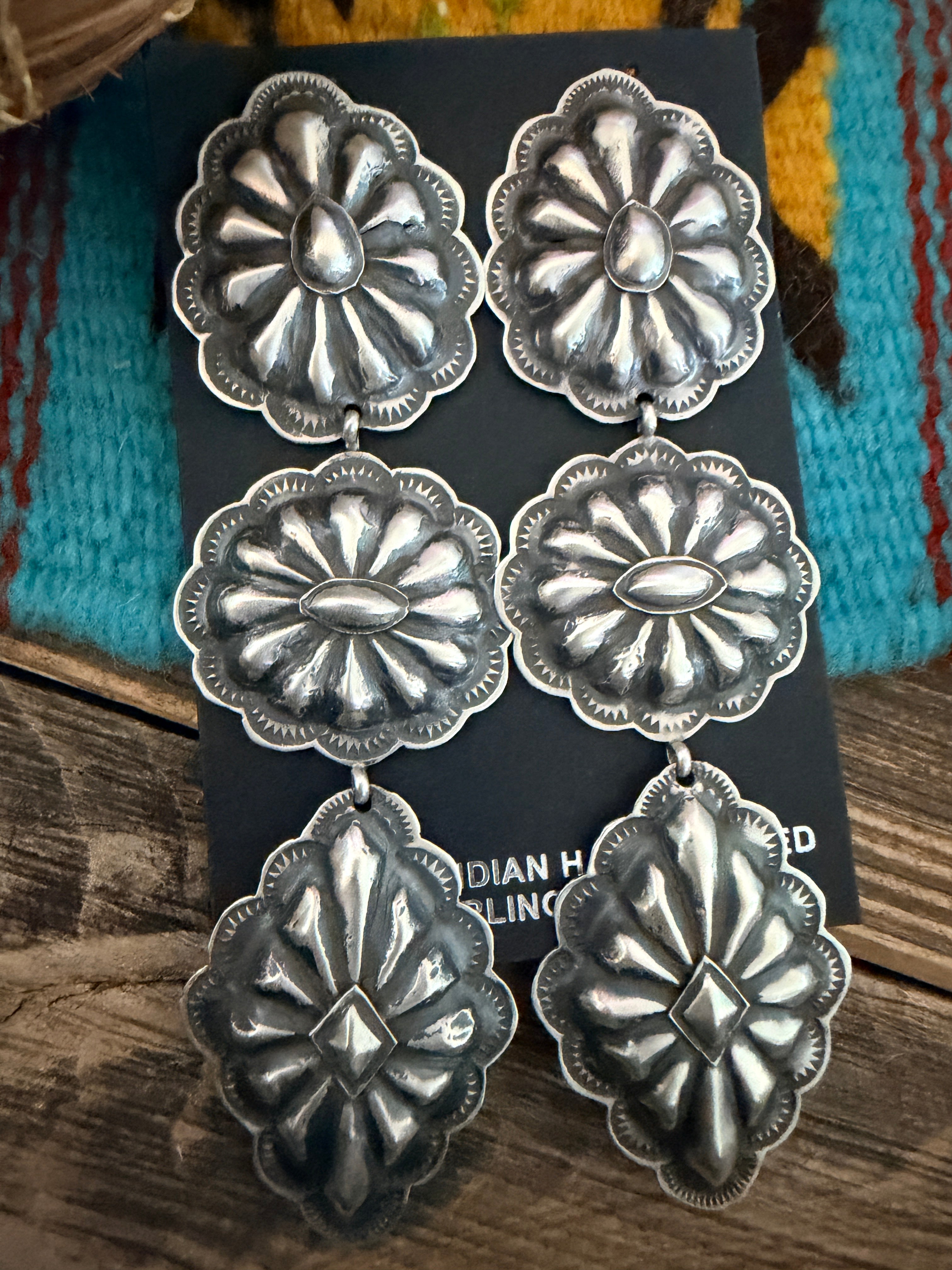 Handcrafted Sterling Silver Concho Dangle Earrings by Rita Lee