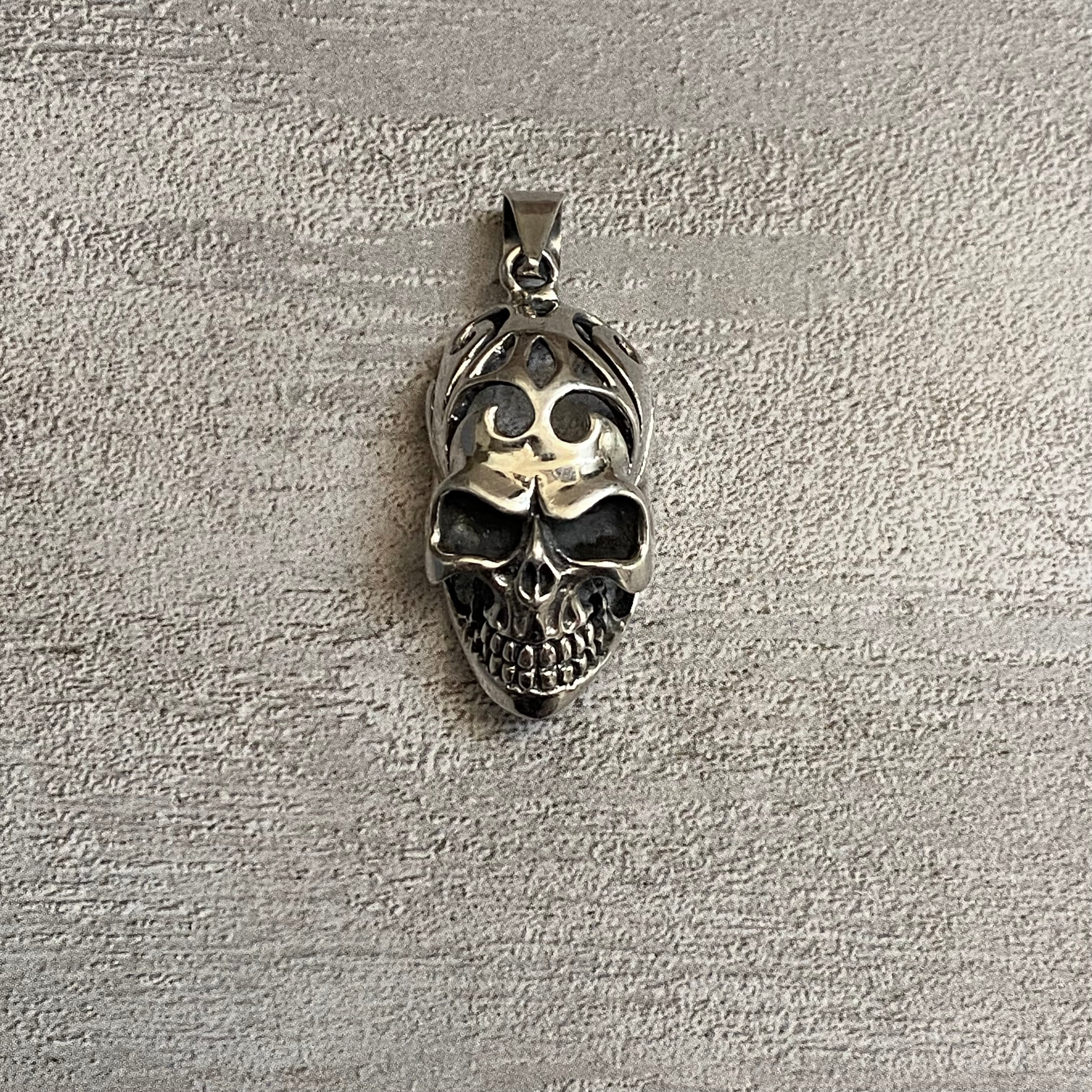 Sterling Silver Etched Skull Pendant