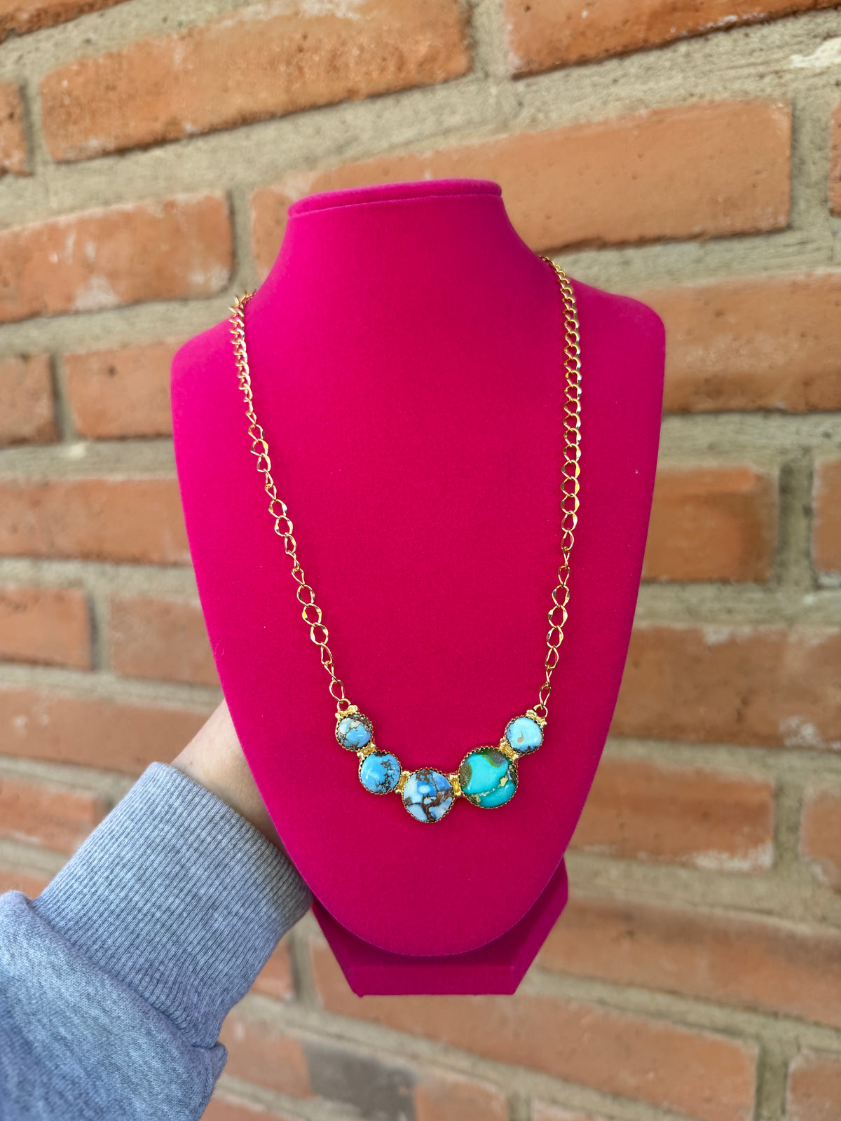 “The Golden Collection” Handmade Natural Golden Hills, Sonoran Turquoise Gold Plated Necklace STYLE 2