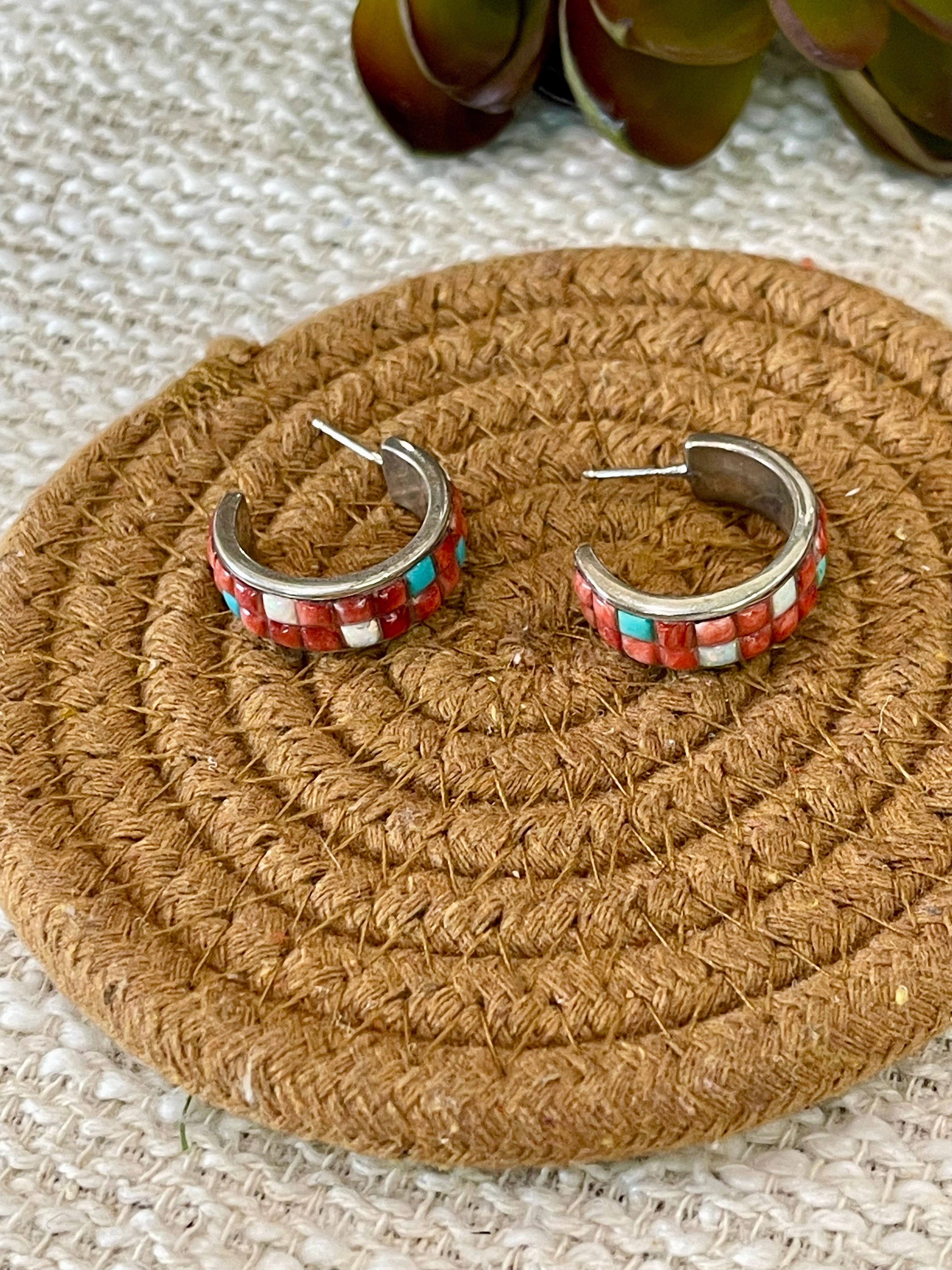 Gorgeous Handmade Sterling Silver & Multi Stone Hoop Earrings